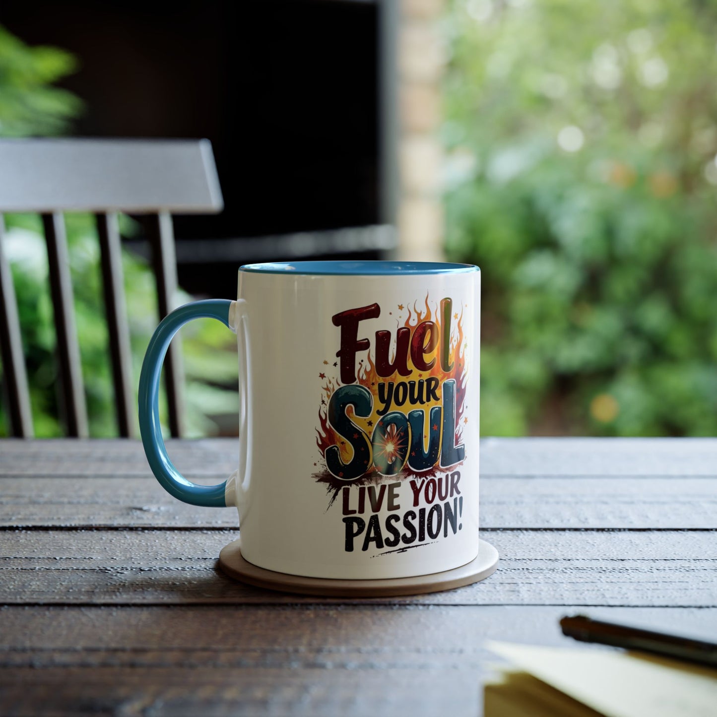 Fuel Your Soul Two-Tone Start your day with meaning. Coffee Mug | Inspirational Mug for Passionate Coffee Lovers, Gift for Creatives, Motivational Drinkware