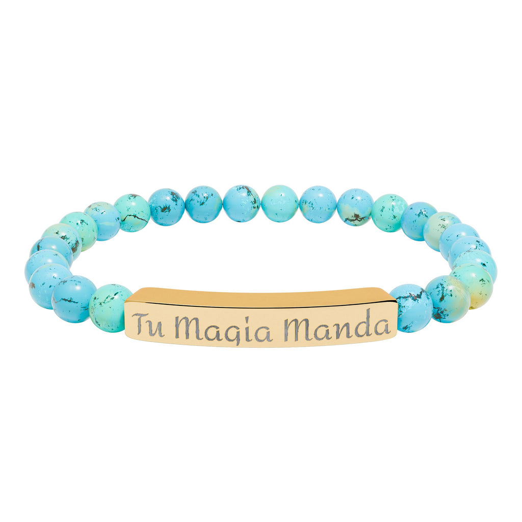 Tu Magia Manda Engravable Natural Stone Stretch Bracelet — Personalized Bar Bead Bracelet