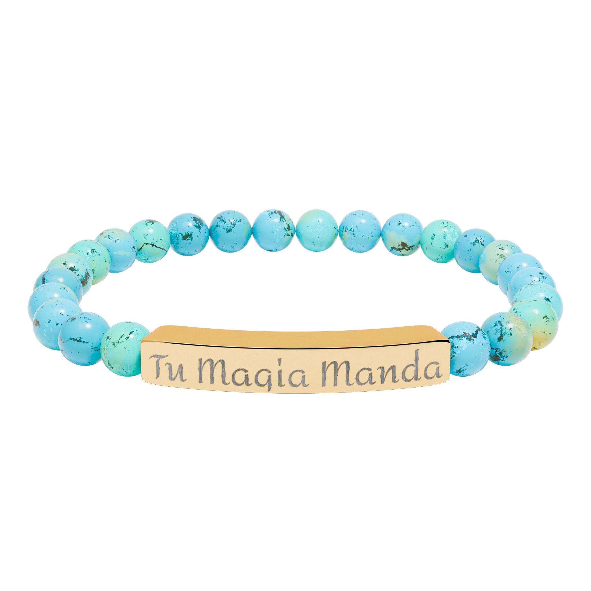 Tu Magia Manda Engravable Natural Stone Stretch Bracelet — Personalized Bar Bead Bracelet