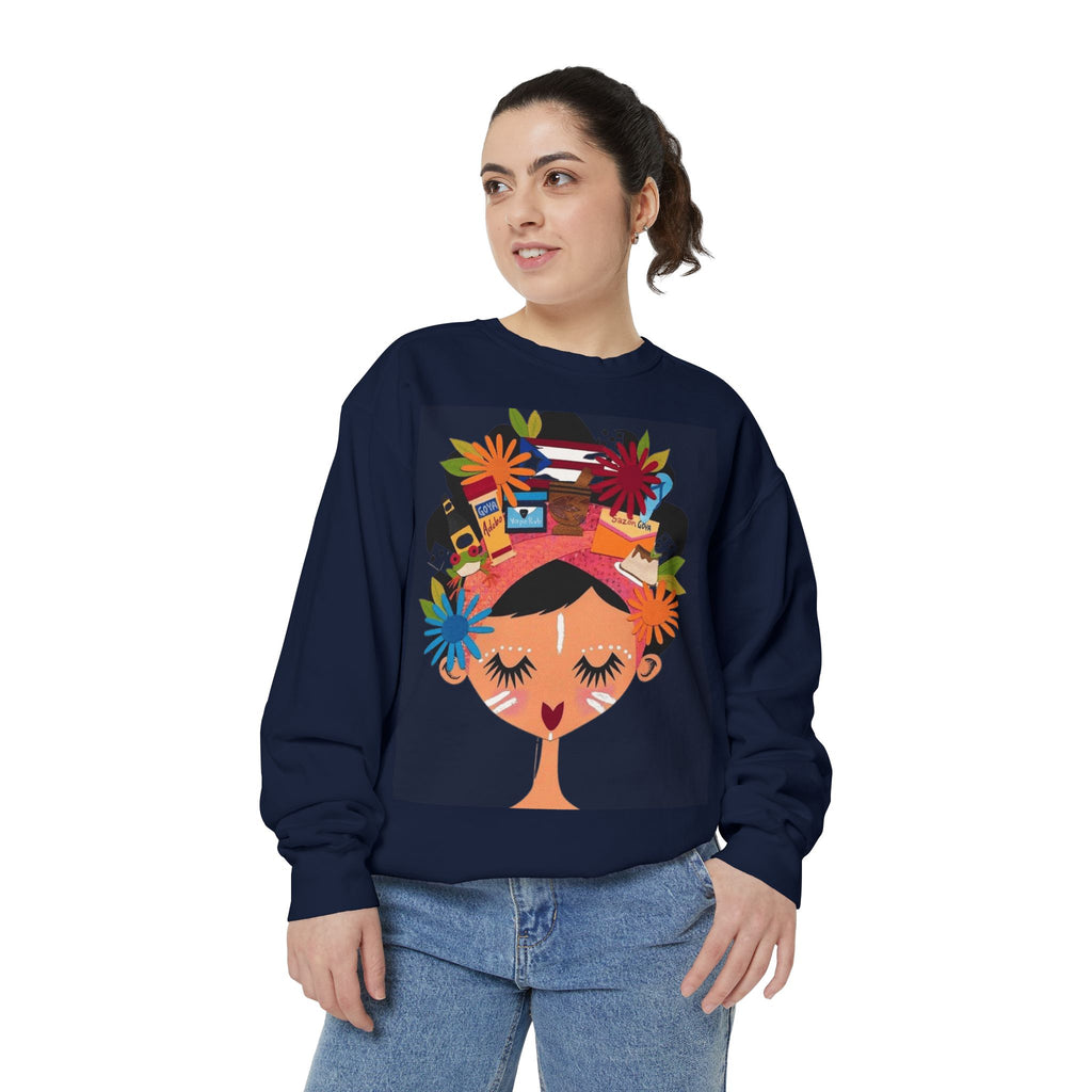 Floral Fiesta Sweatshirt — Colorful Tropical Woman Graphic Puerto Rico Navidades