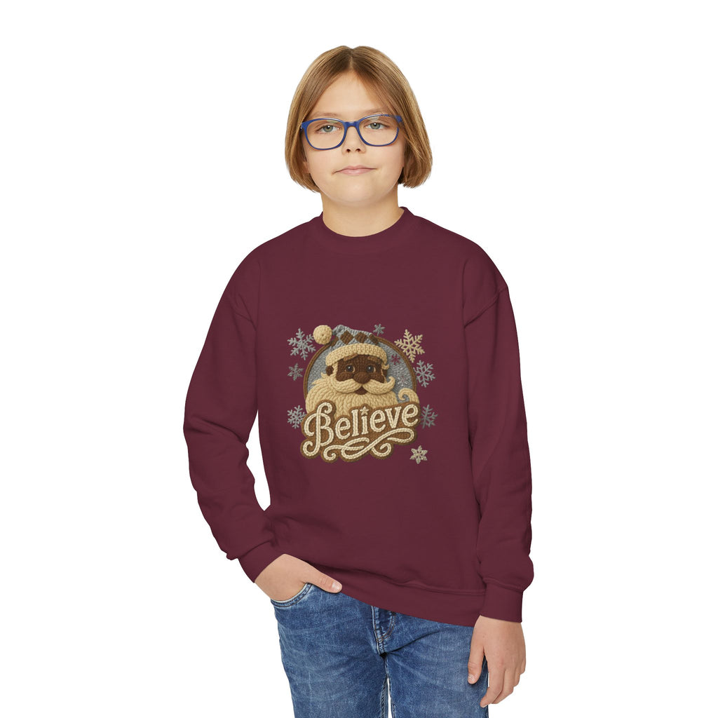 Youth Sweatshirt  'Believe' Cozy Sloth Holiday Crewneck