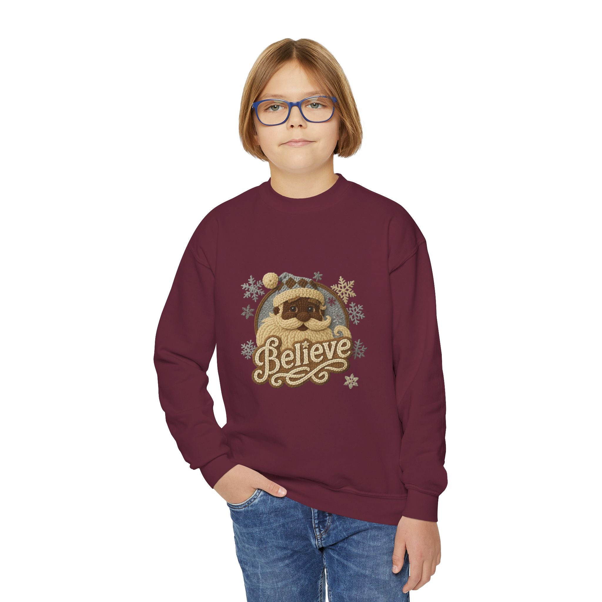Youth Sweatshirt  'Believe' Cozy Sloth Holiday Crewneck