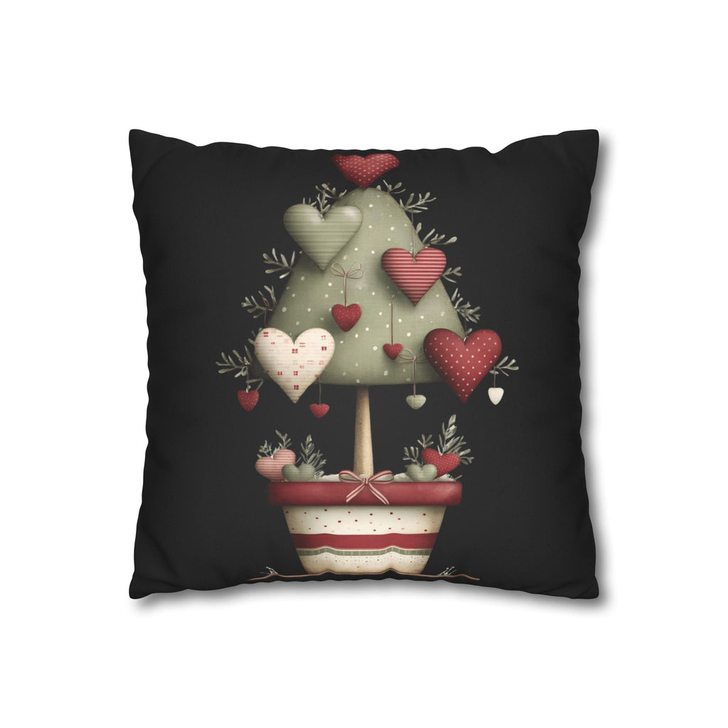 Valentine Heart Topiary Faux Suede Pillowcase CHRISTMAS PILLOW DÉCOR