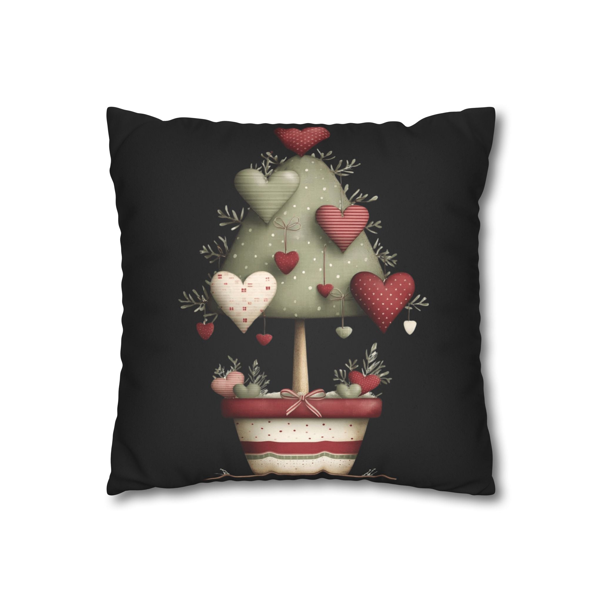 Valentine Heart Topiary Faux Suede Pillowcase CHRISTMAS PILLOW DÉCOR