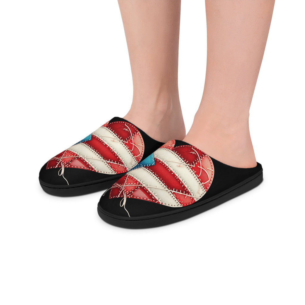 Puerto Rico Flag Patch Indoor Slippers  Women’s Cozy USA Flag Design