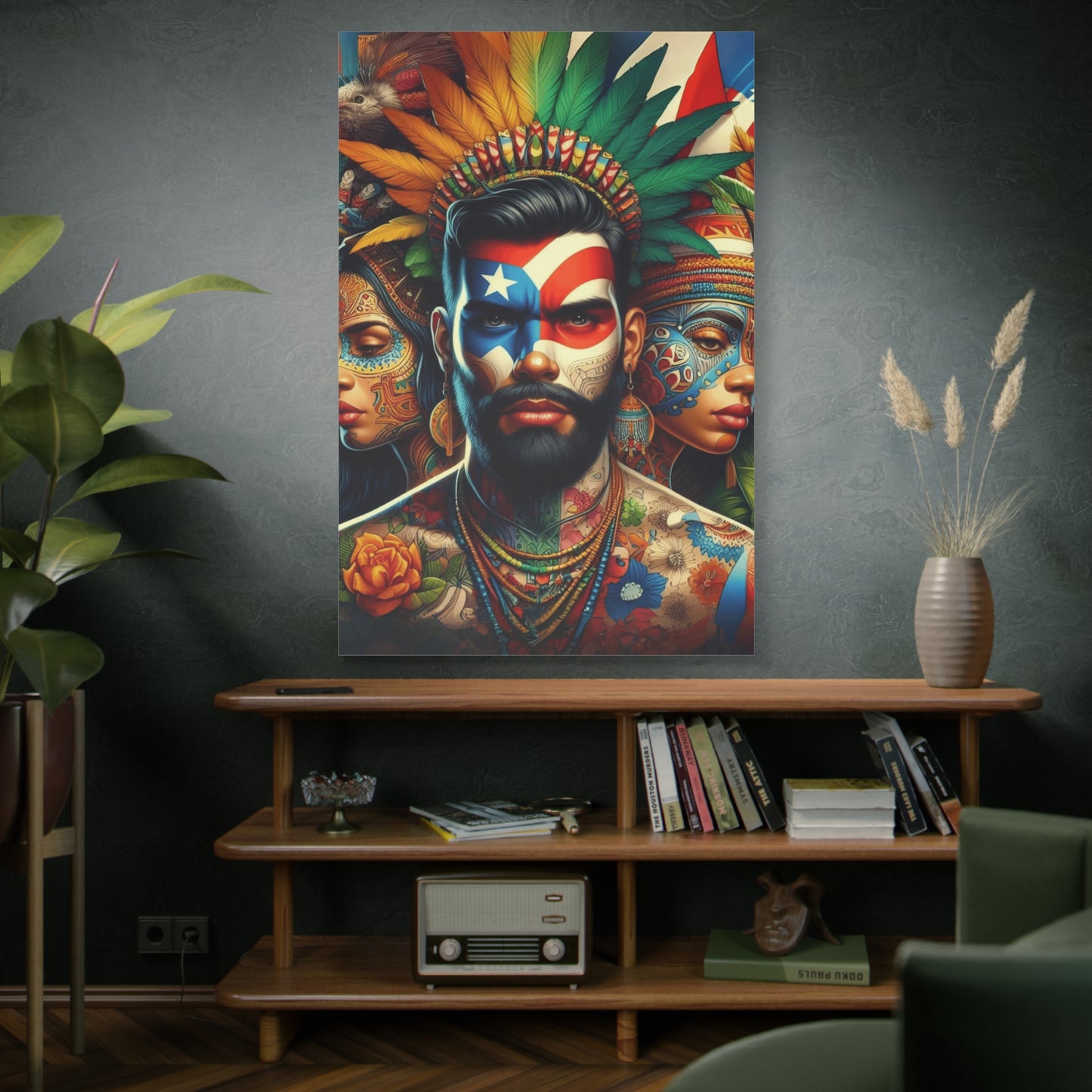 La Isla del Encanto Taíno Symbol Design Vibrant Cultural Art Canvas Print, Wall Decor, Home Decoration, Unique Artwork, Bohemian Style, Gift for Art Lovers
