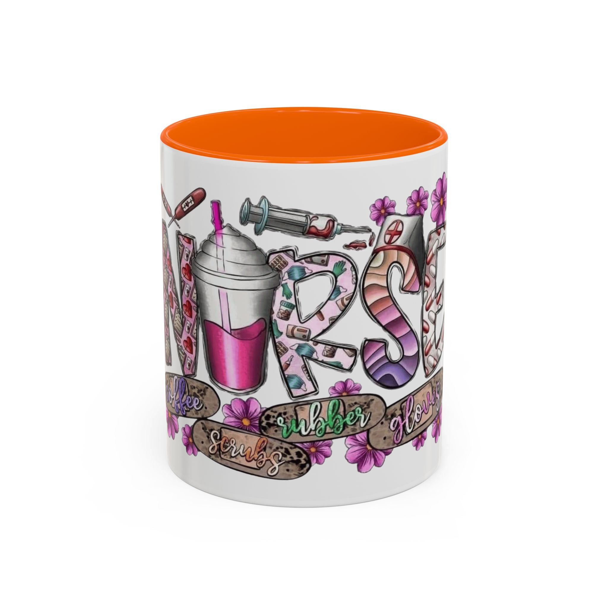Nurse Love Coffee Mug  Cute Floral Medical Stethoscope & Syringe Design (11/15oz) Medical Christmas Mug