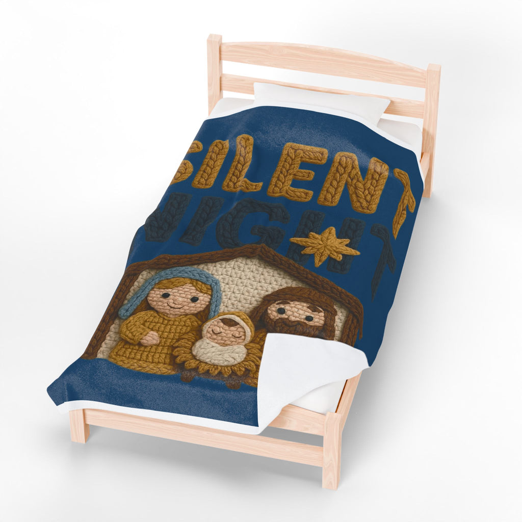 Silent Night Nativity Velveteen Plush Blanket  Cozy Christmas Baby Jesus Manger Throw