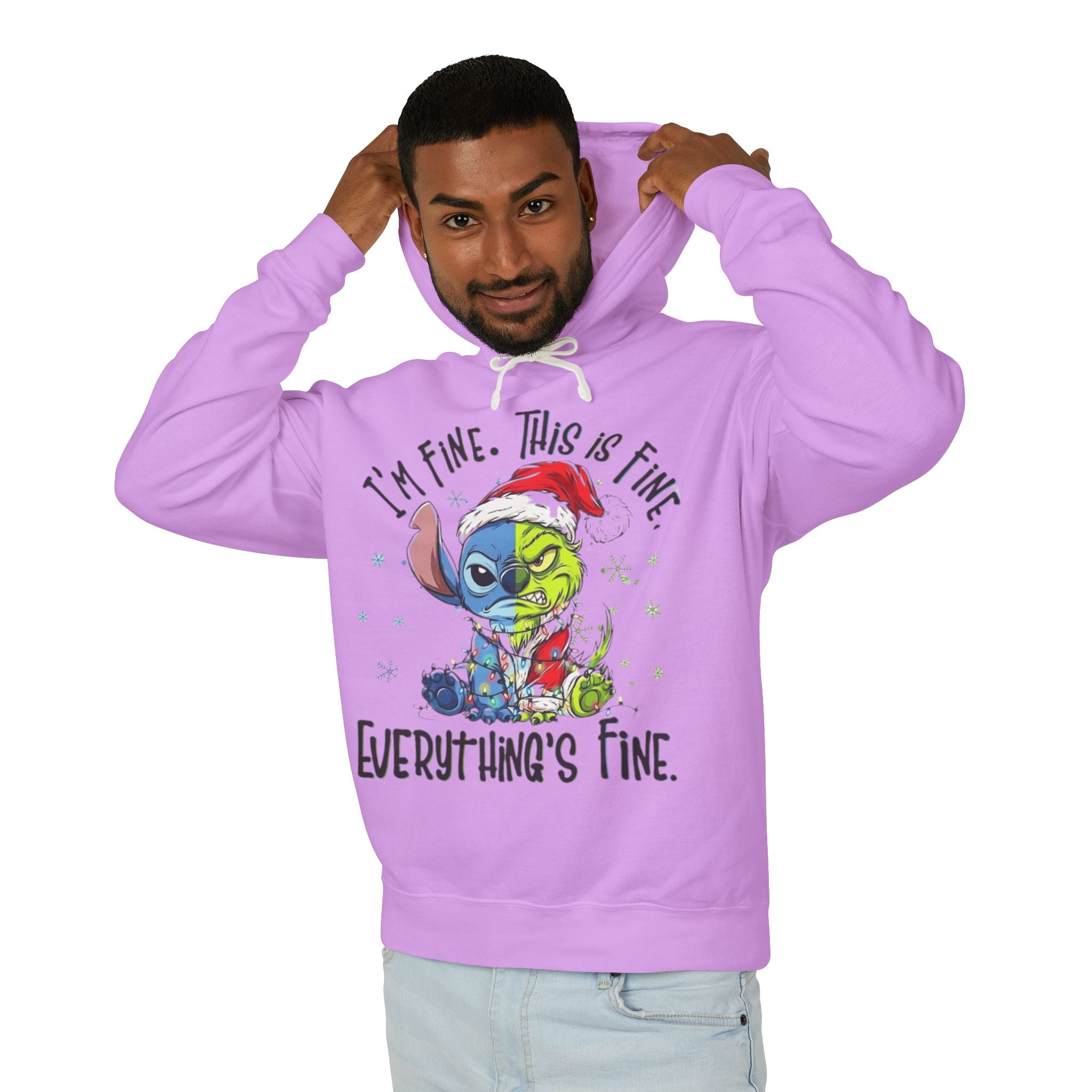 I'm Fine This Is Fine Hoodie  Funny Christmas Stitch Pullover Cartoon Christmas T-shirts and Sweaters