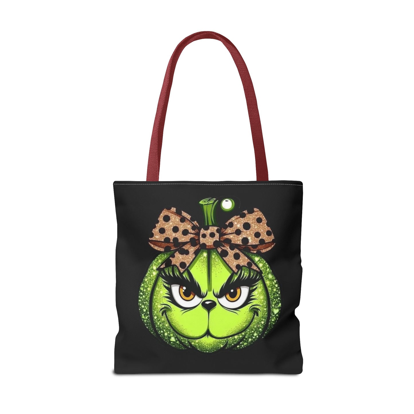 Grinch-Inspired Tote Bag with Polka Dot Bow Christmas Tote Bag Festive Holiday Design