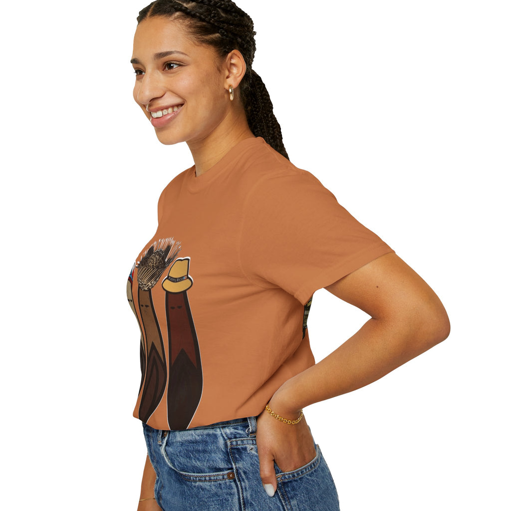 Puerto Rican Batey Cabin T-Shirt  Three Masks & Rustic House Graphic Tee Puerto Rico Navidades