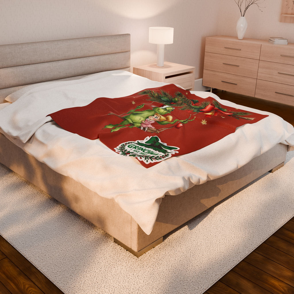 “Winter Wonderland Cartoon Fleece Blanket Grinchmas Velveteen Plush Blanket Holiday Grinch & Cindy Lou Cozy Throw