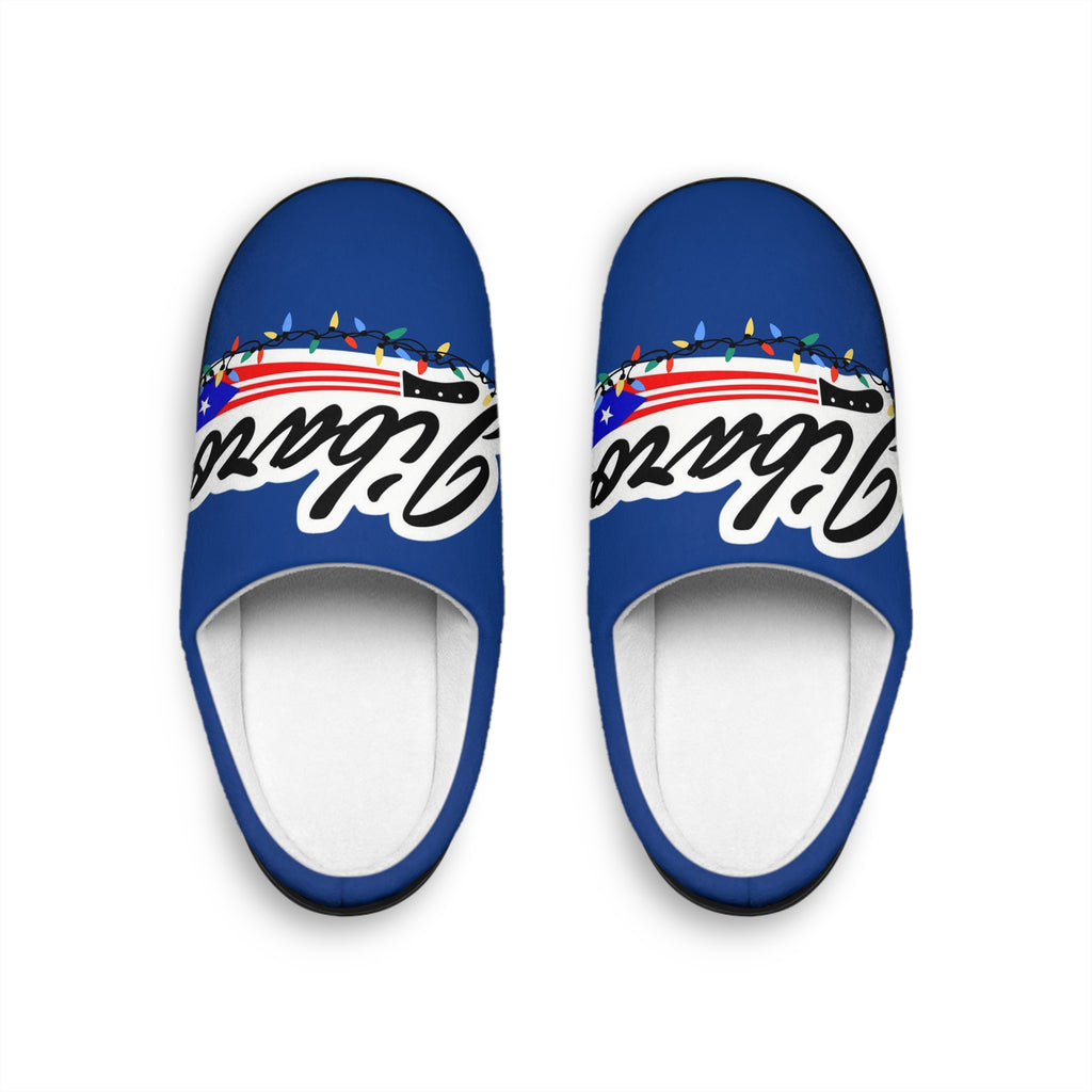 Men's Indoor Slippers —Boricua "Jibaro" Script with Festive Lights