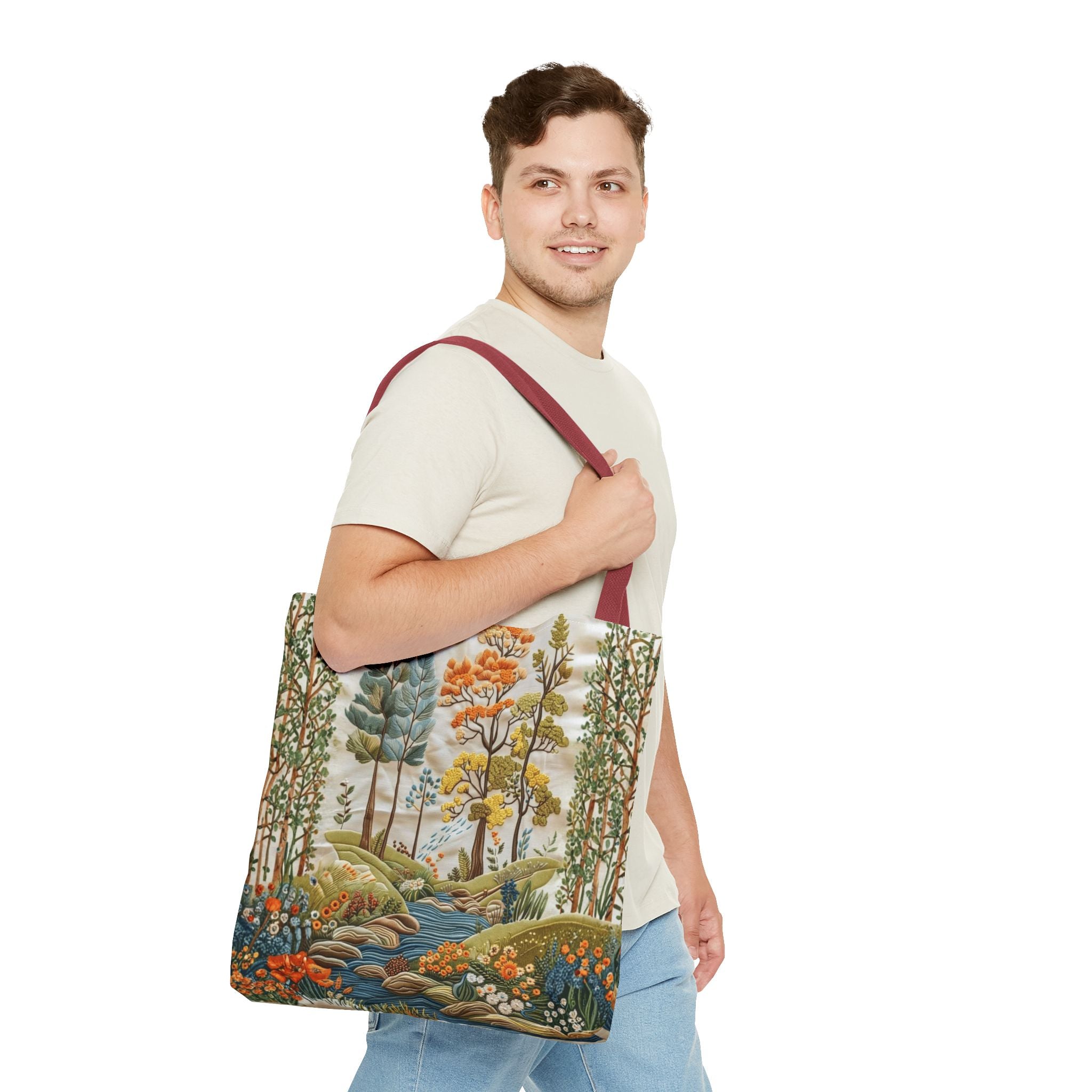 Scenic Meadow Tote Crochet-Decorated Tote Bags