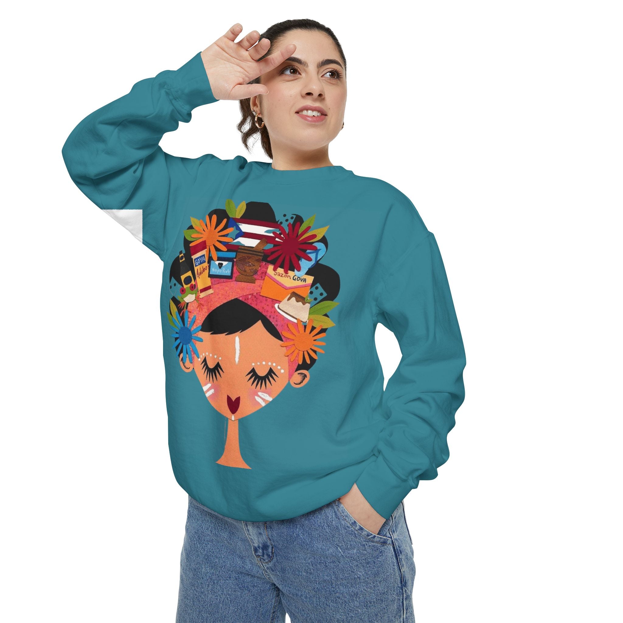 Floral Fiesta Sweatshirt — Colorful Tropical Woman Graphic Puerto Rico Navidades
