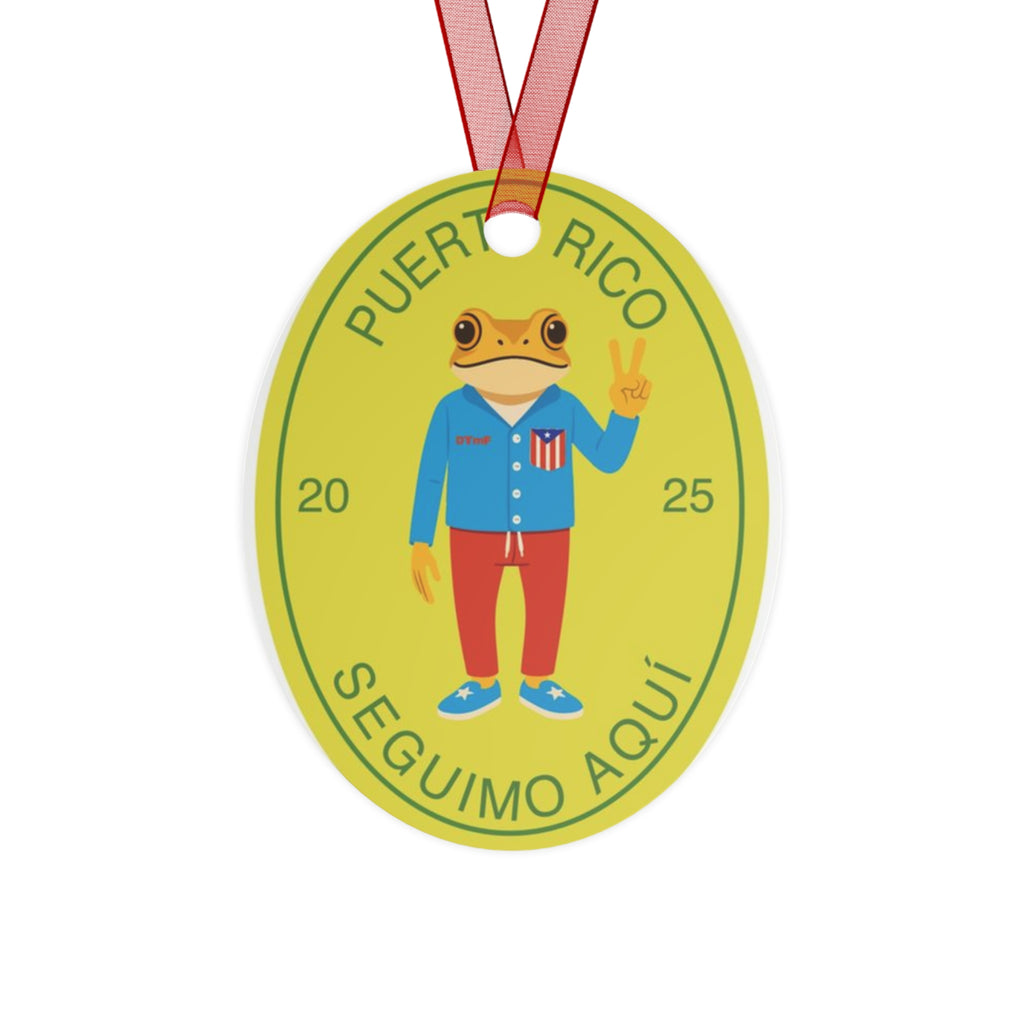 Puerto Rico Frog Metal Ornament - Fun Holiday Decoration 2025