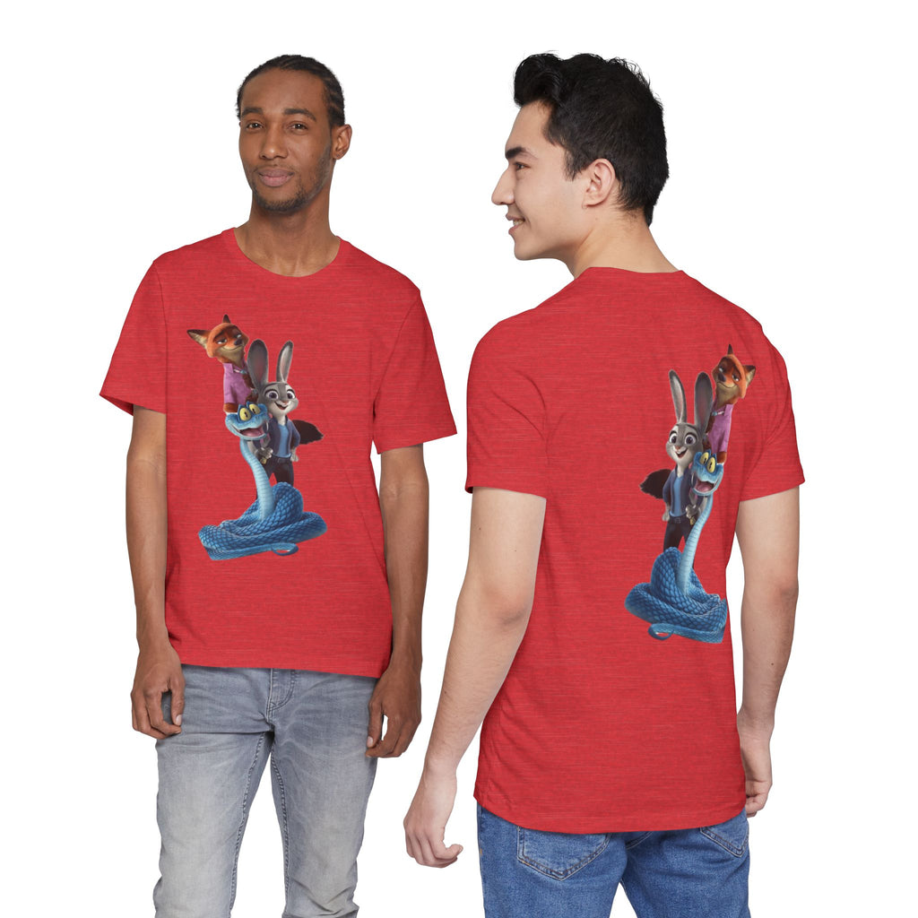 Animated Character Tee — Cute Fox & Bunny Stack Graphic T-Shirt  cartoon-style Christmas artwork