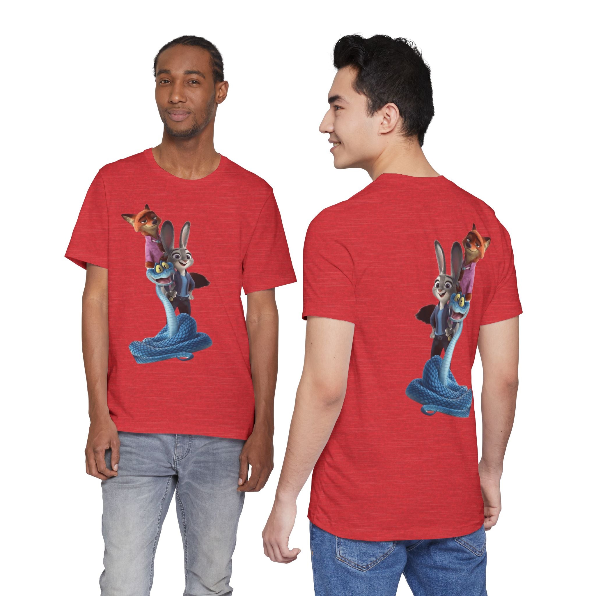 Animated Character Tee — Cute Fox & Bunny Stack Graphic T-Shirt  cartoon-style Christmas artwork