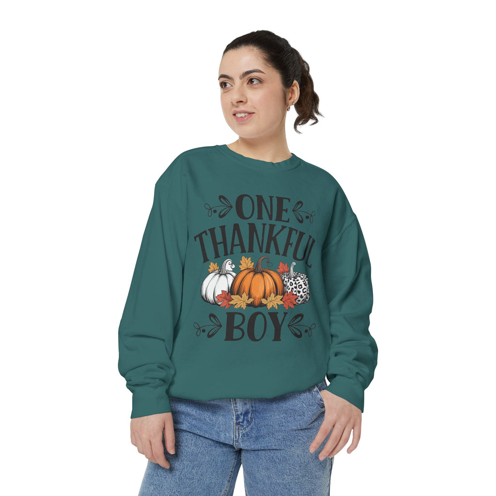 Thankful Boy Sweatshirt  Fall Pumpkin Thanksgiving Crewneck Fall T-Shirts and Sweatshirts Collection