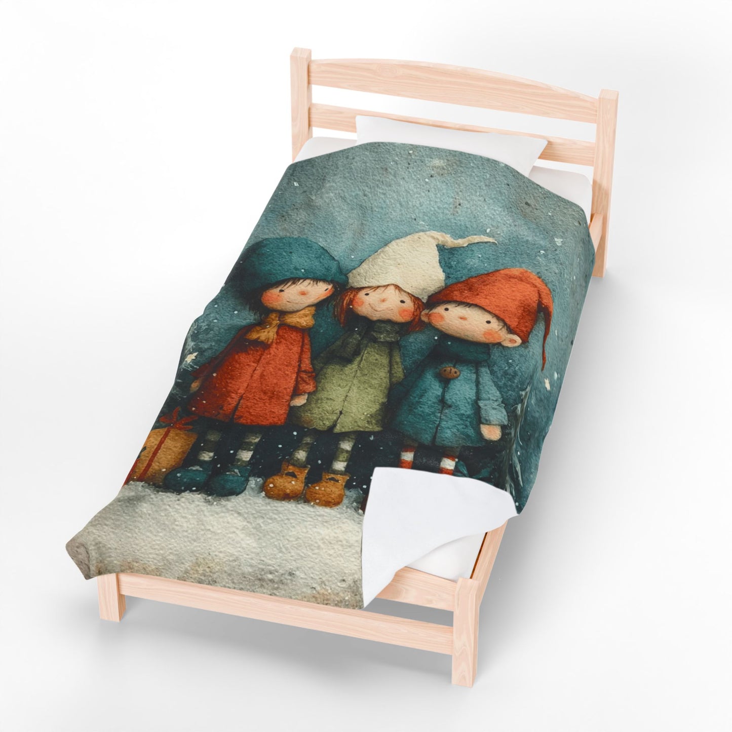 Christmas Elf Trio Velveteen Plush Blanket – Cozy Holiday Kids Throw