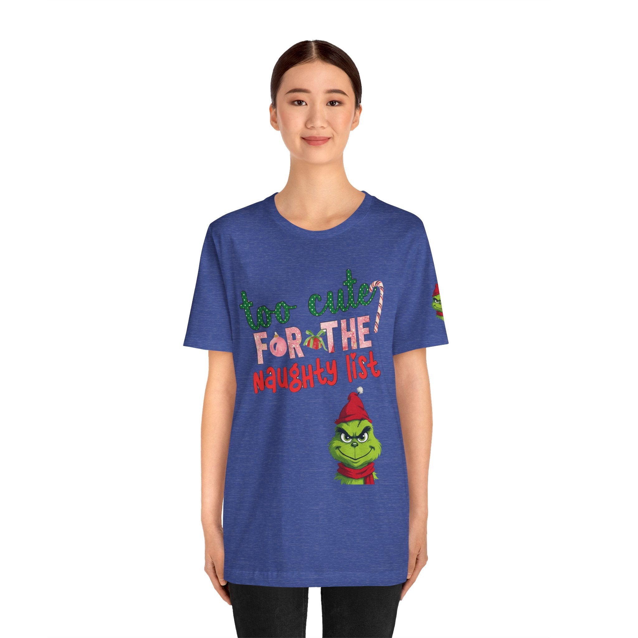 Christmas T-Shirts and Sweatshirts Collection Cute Grinch Holiday Tee 'Too Cute for the Naughty List' Unisex Jersey T-Shirt