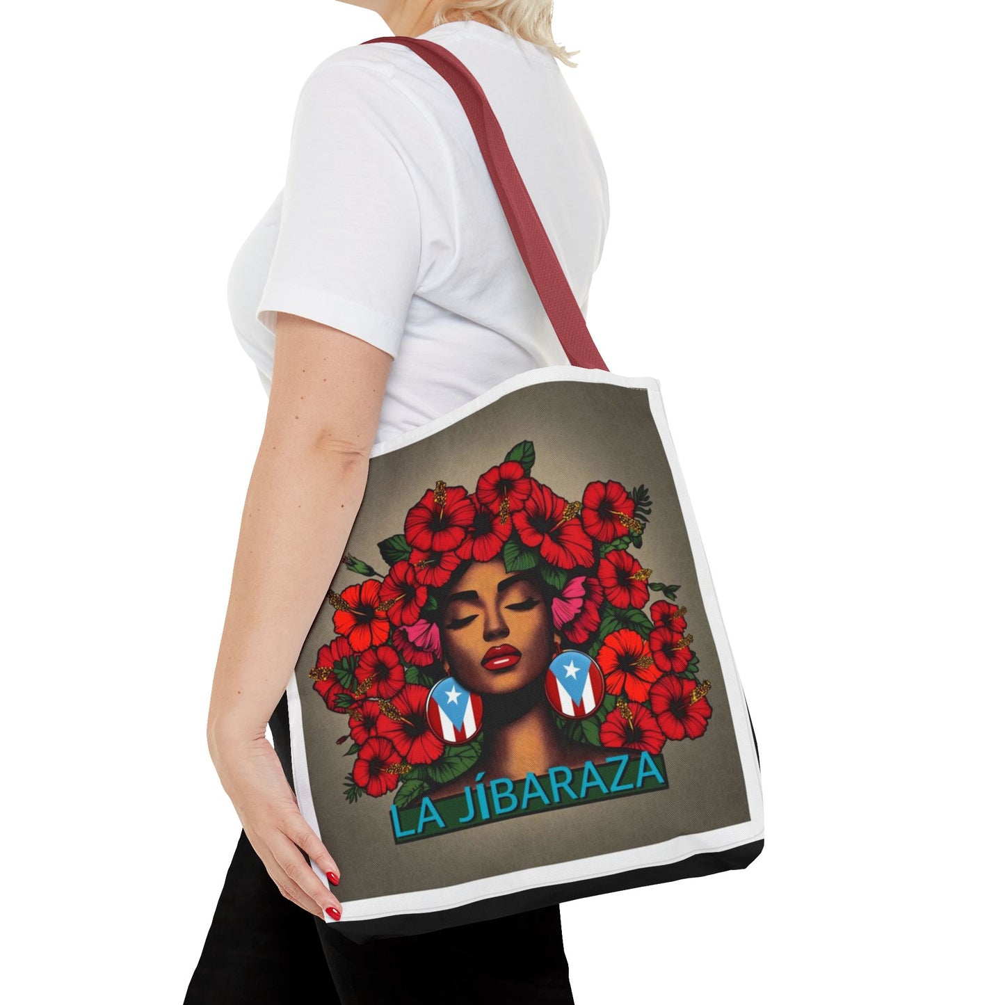 La Jíbara Tote Bag — Puerto Rican Floral Portrait Canvas Tote Puerto Rico Christmas Tote