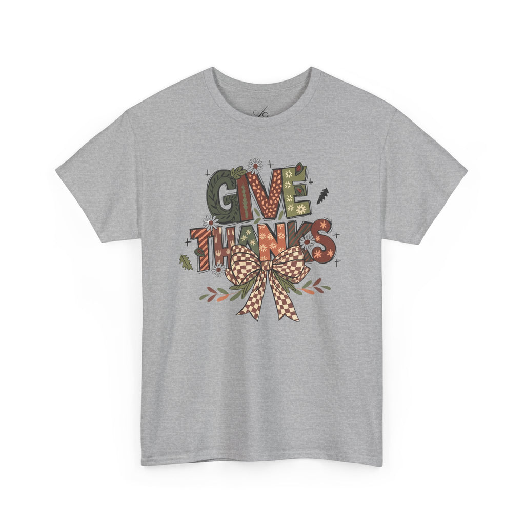 Give Thanks Tee Thanksgiving Graphic T-Shirt with Rustic Bow Design