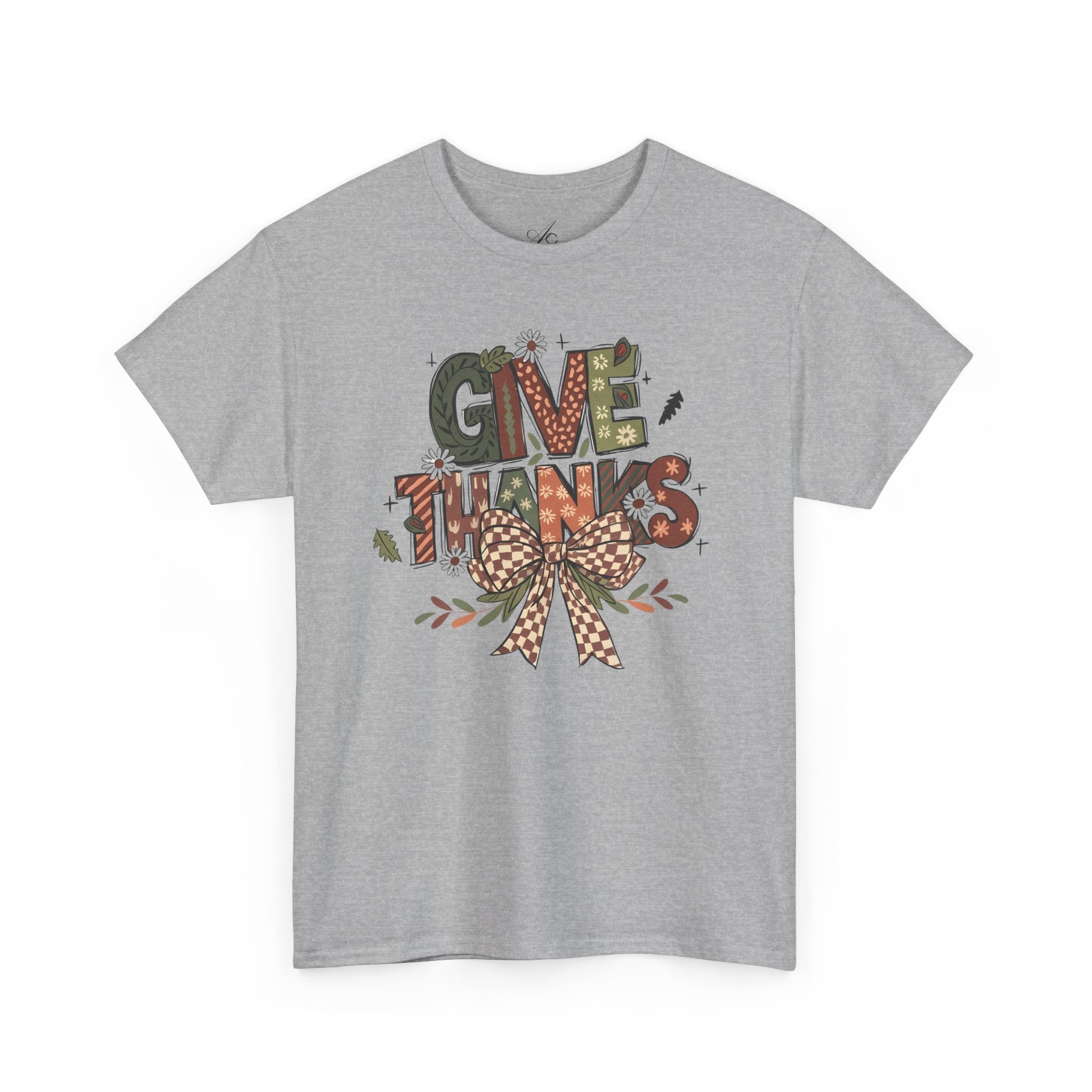 Give Thanks Tee Thanksgiving Graphic T-Shirt with Rustic Bow Design