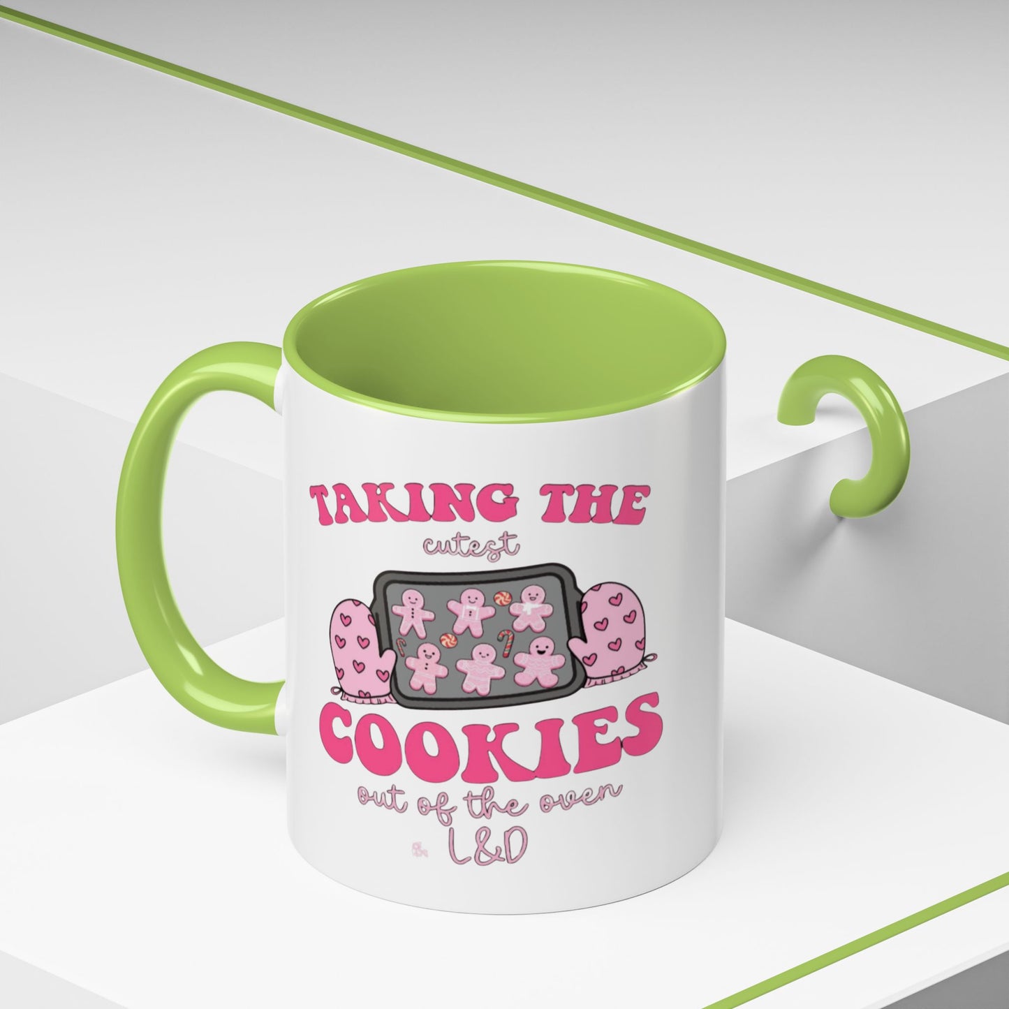 Accent Coffee Mug — "Taking the Cookies" Cute Pink Baking Design Coffee Cup for Fun Celebrations