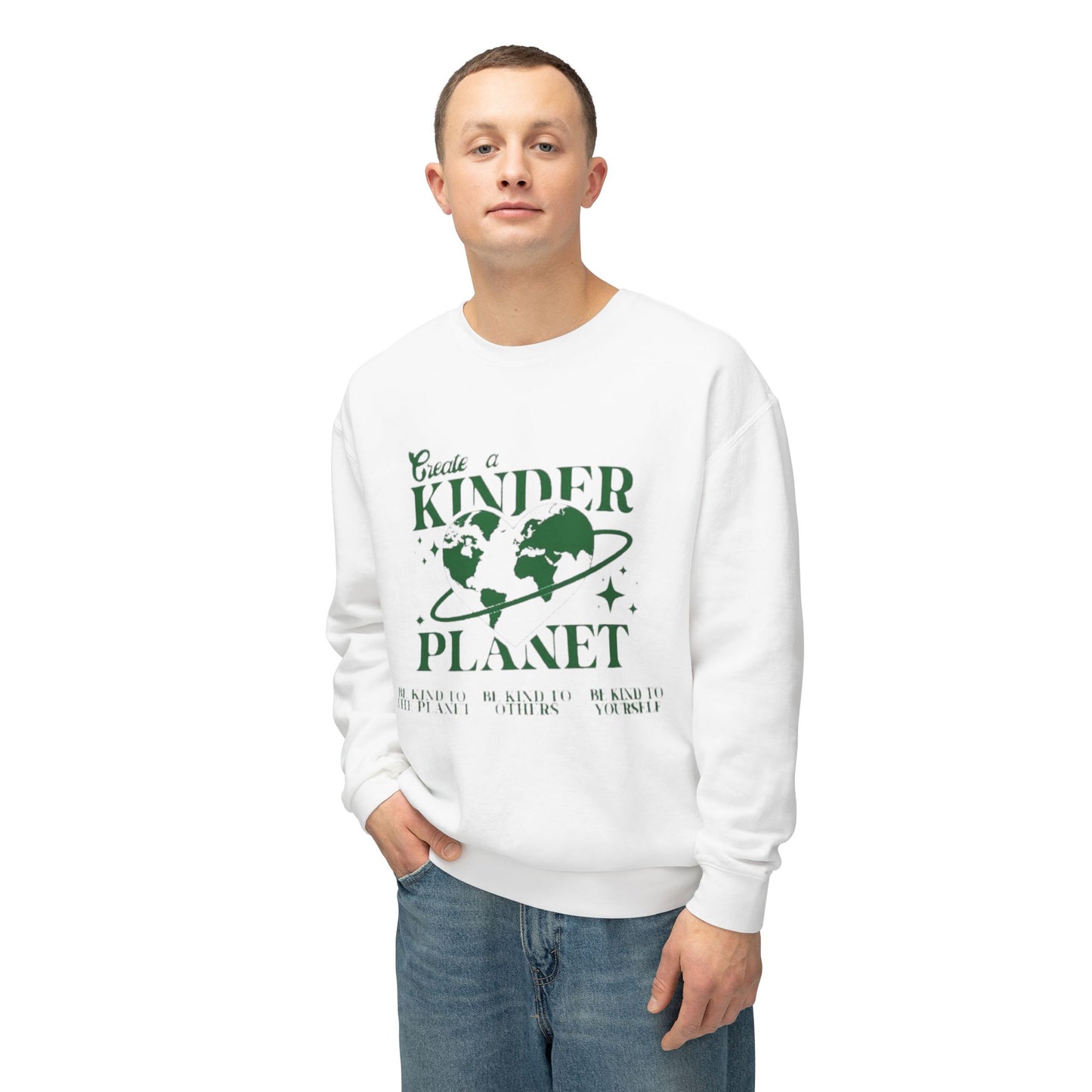 Kinder Planet Crewneck Sweatshirt Eco-Friendly Earth Day Graphic Pullover