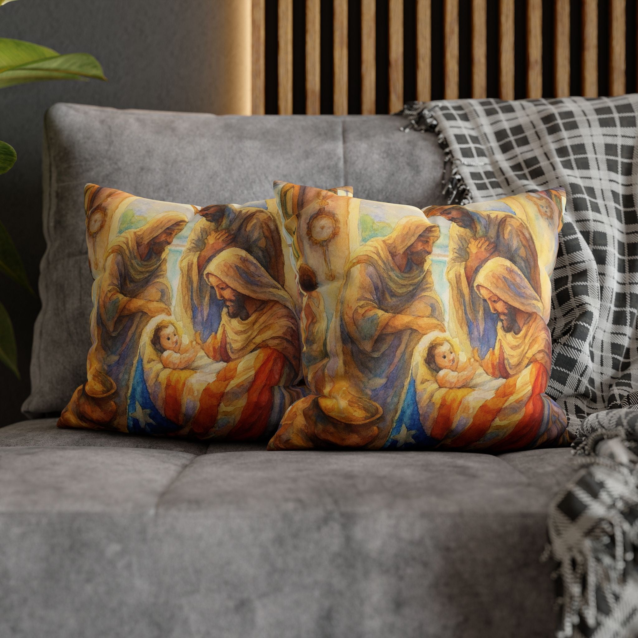 The Tree Kings with  Baby Jesus Decorative Pillow los Tres Reyes Magos Puerto Rico Culture Pillow