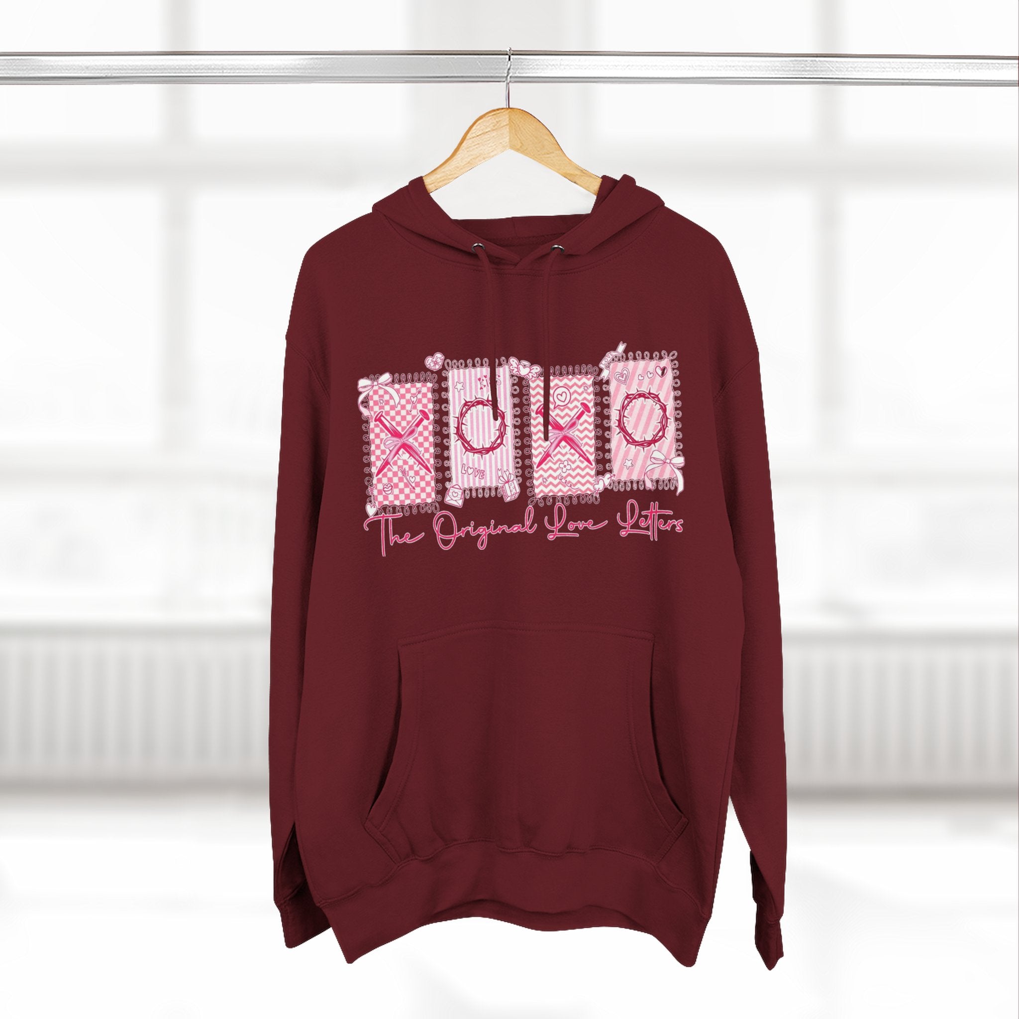 Hoodie  Pink XOXO Three Panel Love Letters Fleece Hoodie
