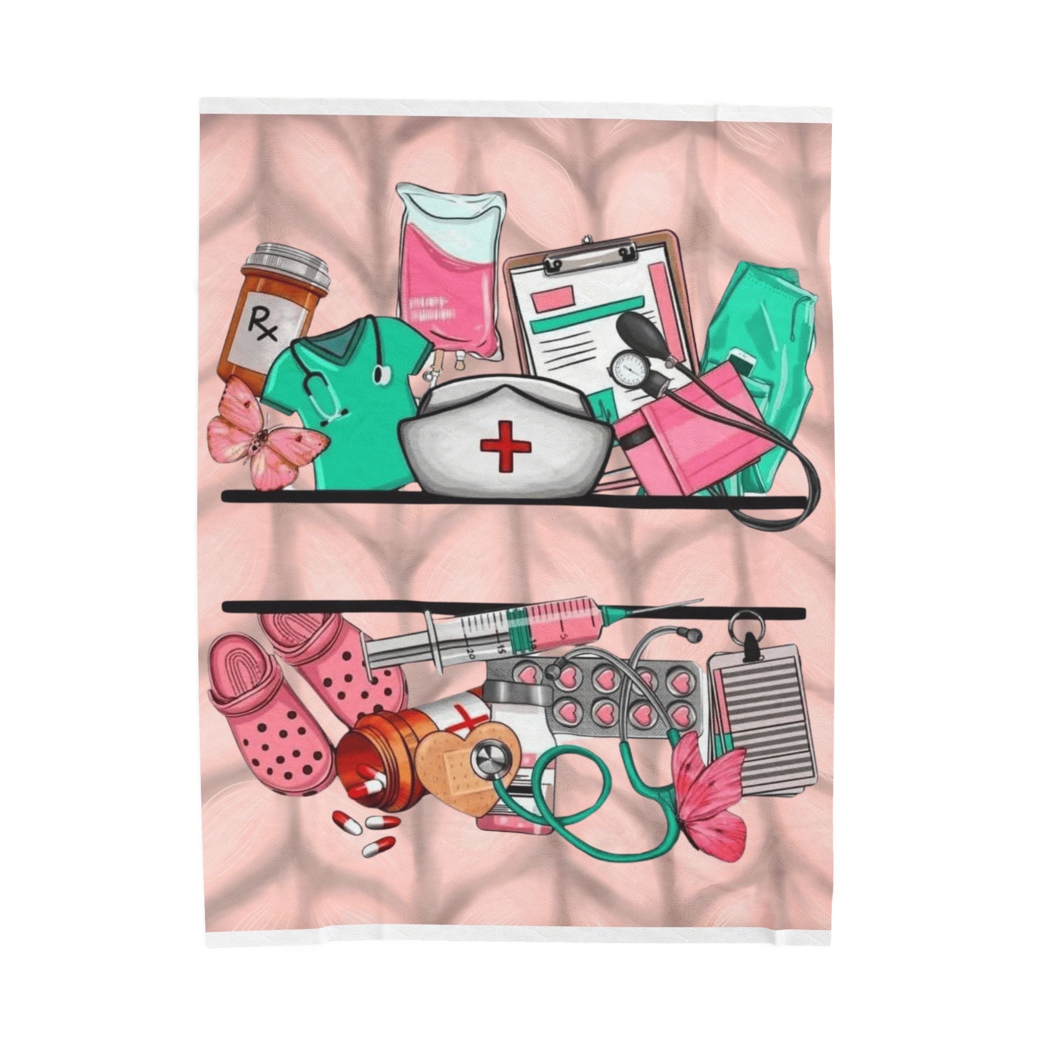 Nurse Essentials Velveteen Plush Blanket — Cute Medical Supplies Throw for Nurses & Caregivers