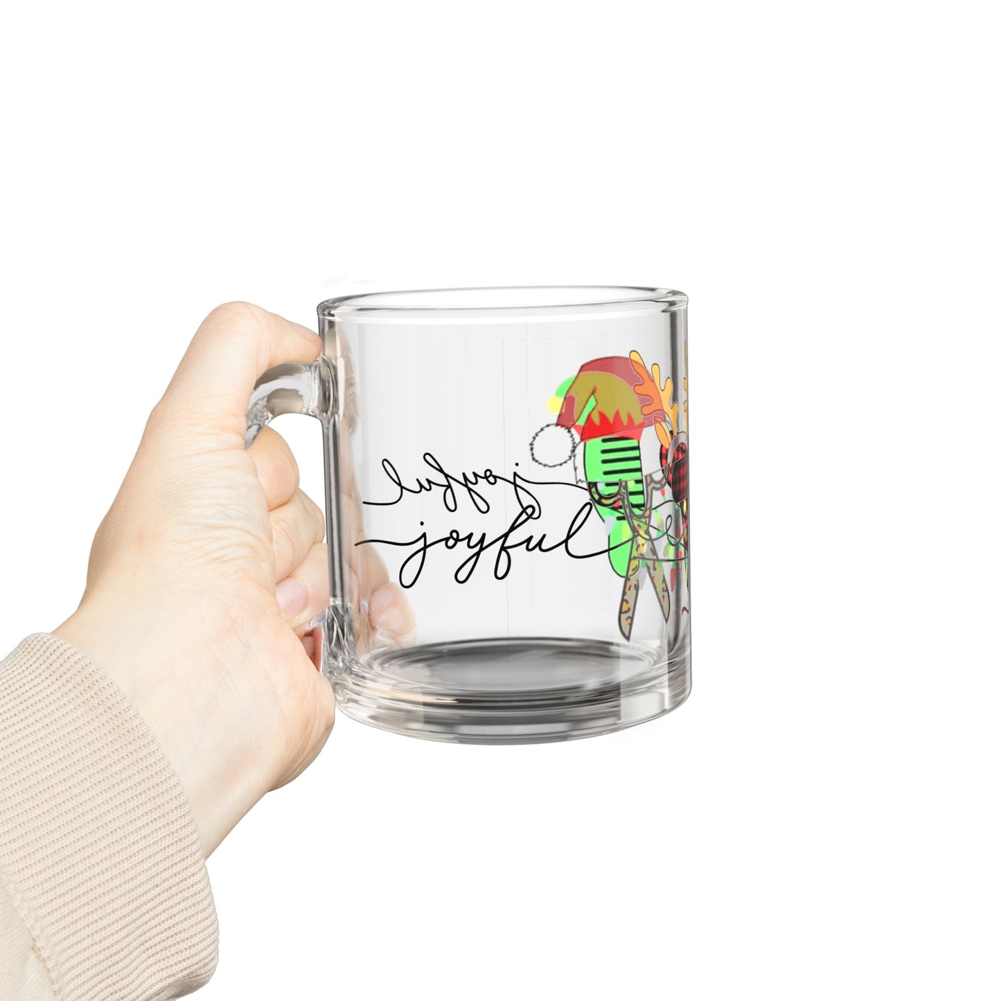 Beauty Styles Christmas Design Festive Glass Mug 10oz Christmas Cheer with Reindeer and Holiday Decor