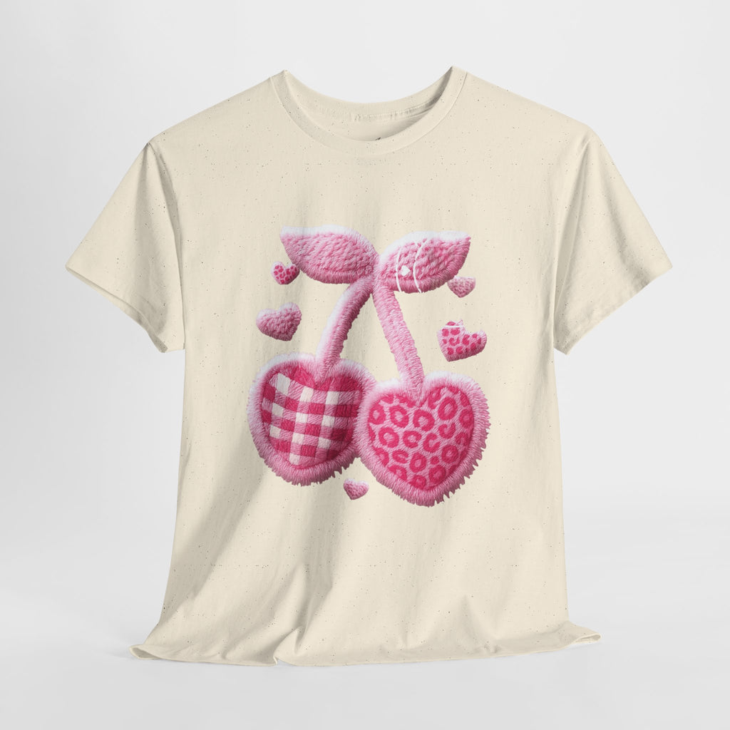 Pink Heart Cherries Tee  LOVE Graphic Valentine T-Shirt
