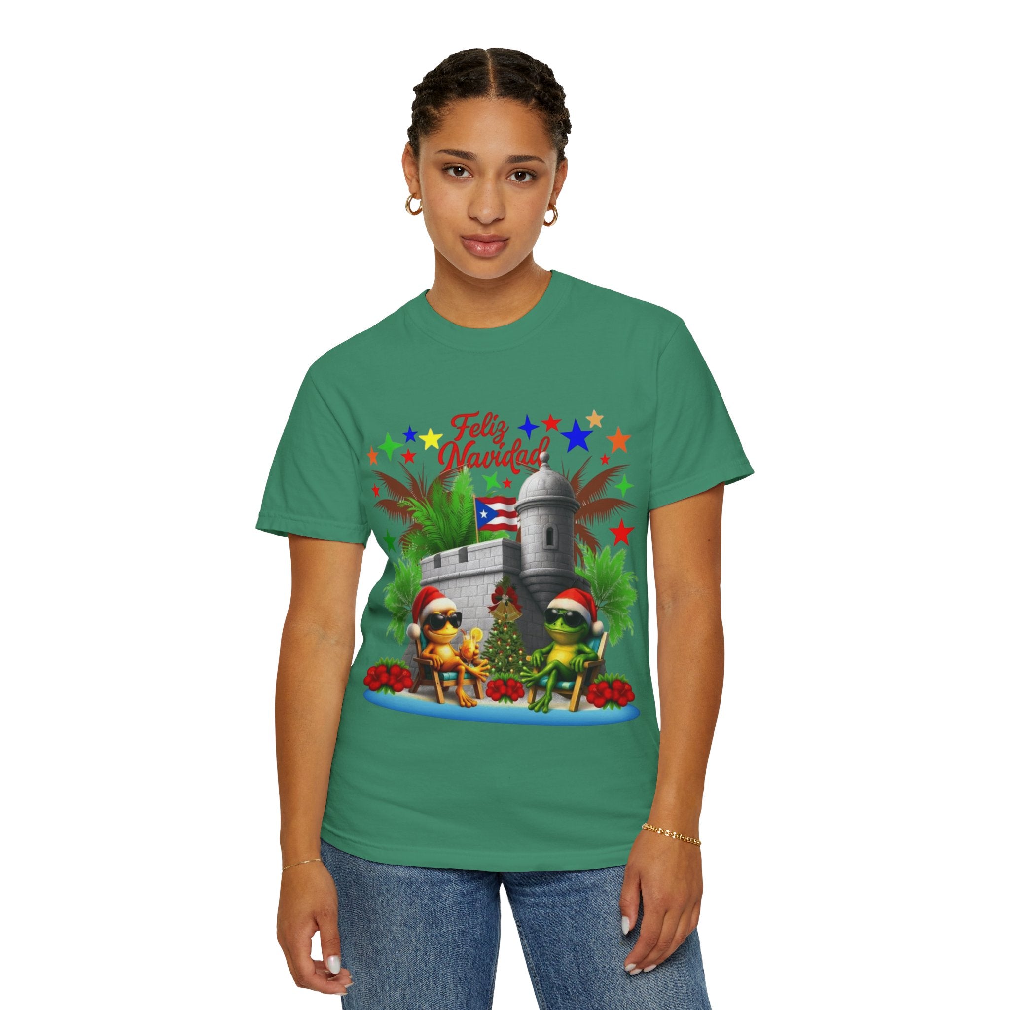 Feliz Navidad Puerto Rico T-Shirt  Castillo & Coquí Holiday Tee Puerto Rico Navidades
