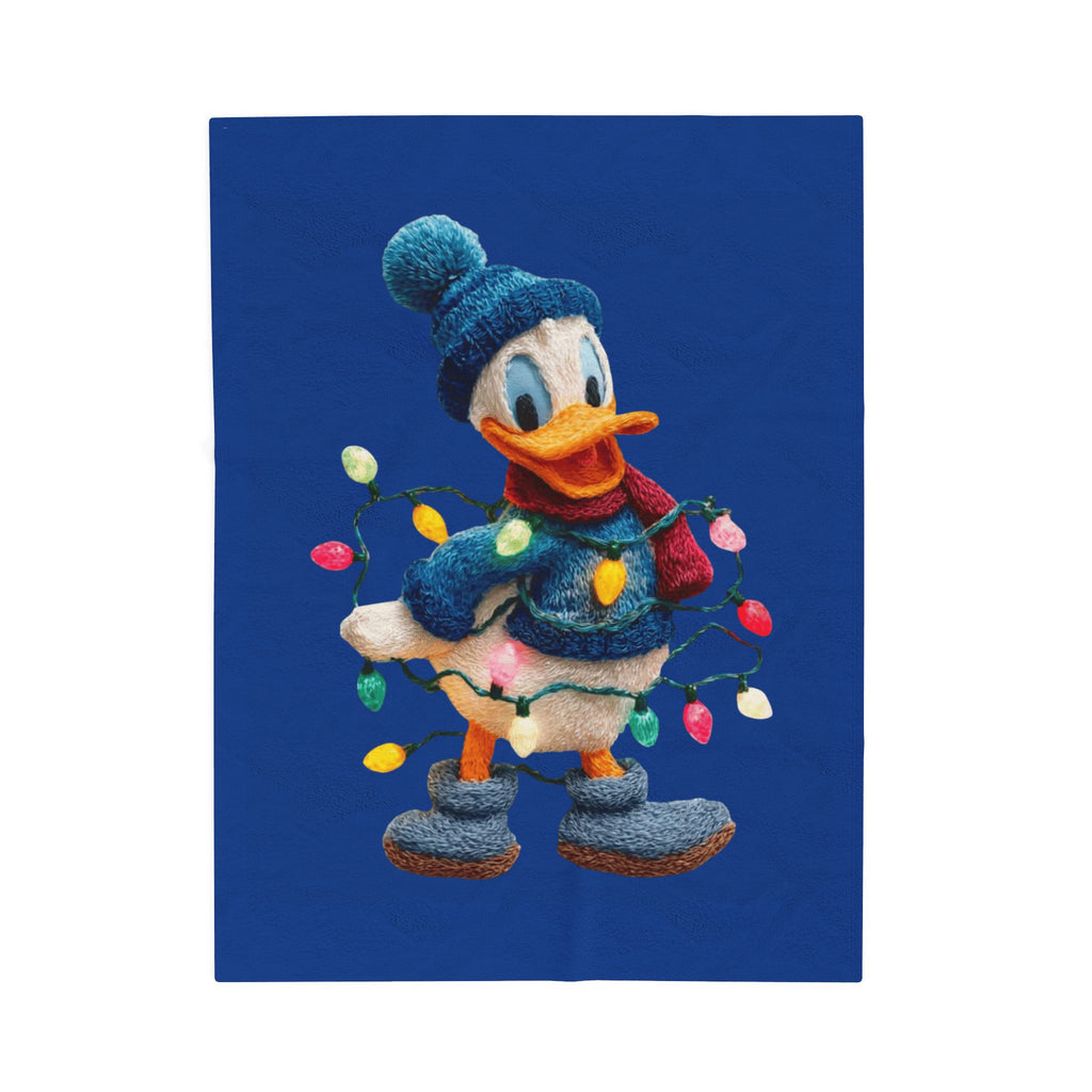 Donald Duck Holiday Plush Blanket  Festive Christmas Lights Velveteen Throw