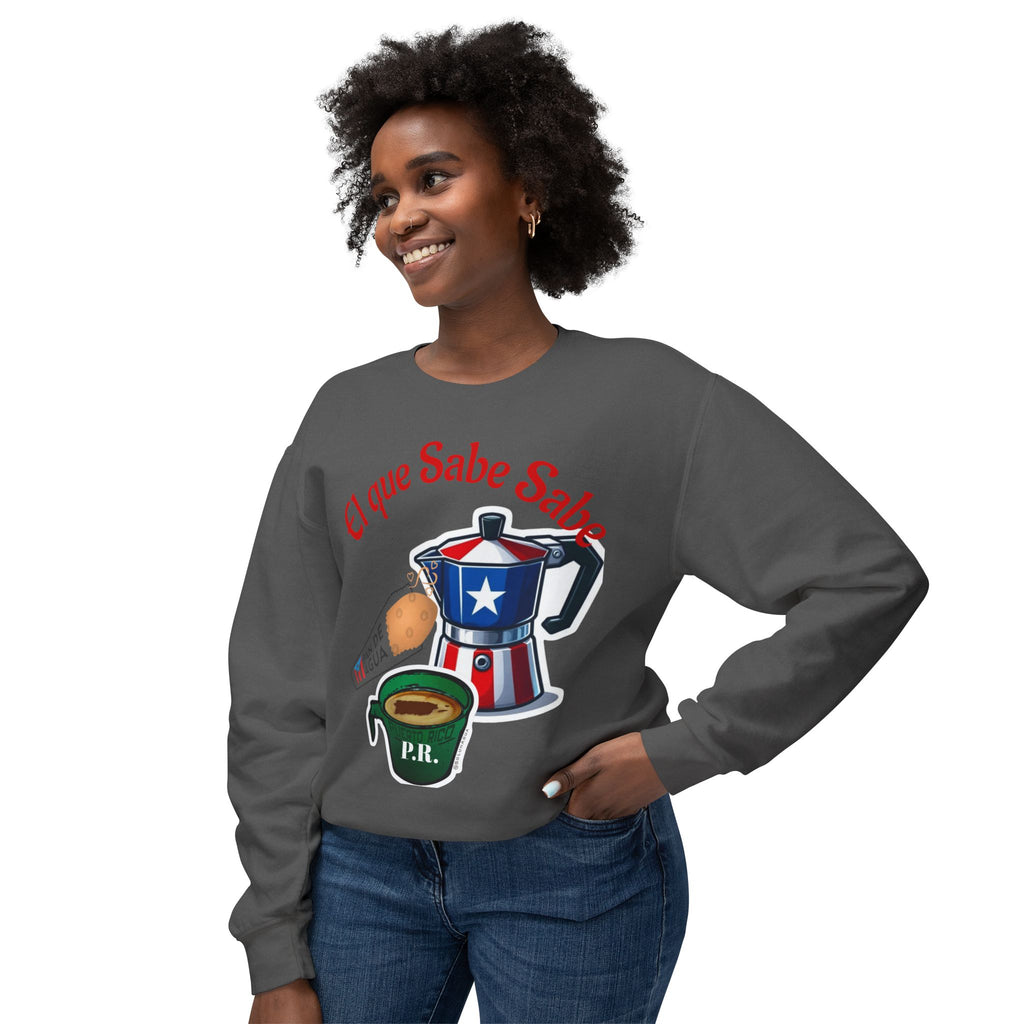 Crewneck Sweatshirt — "El que Sabe Sabe" Puerto Rico Coffee Design