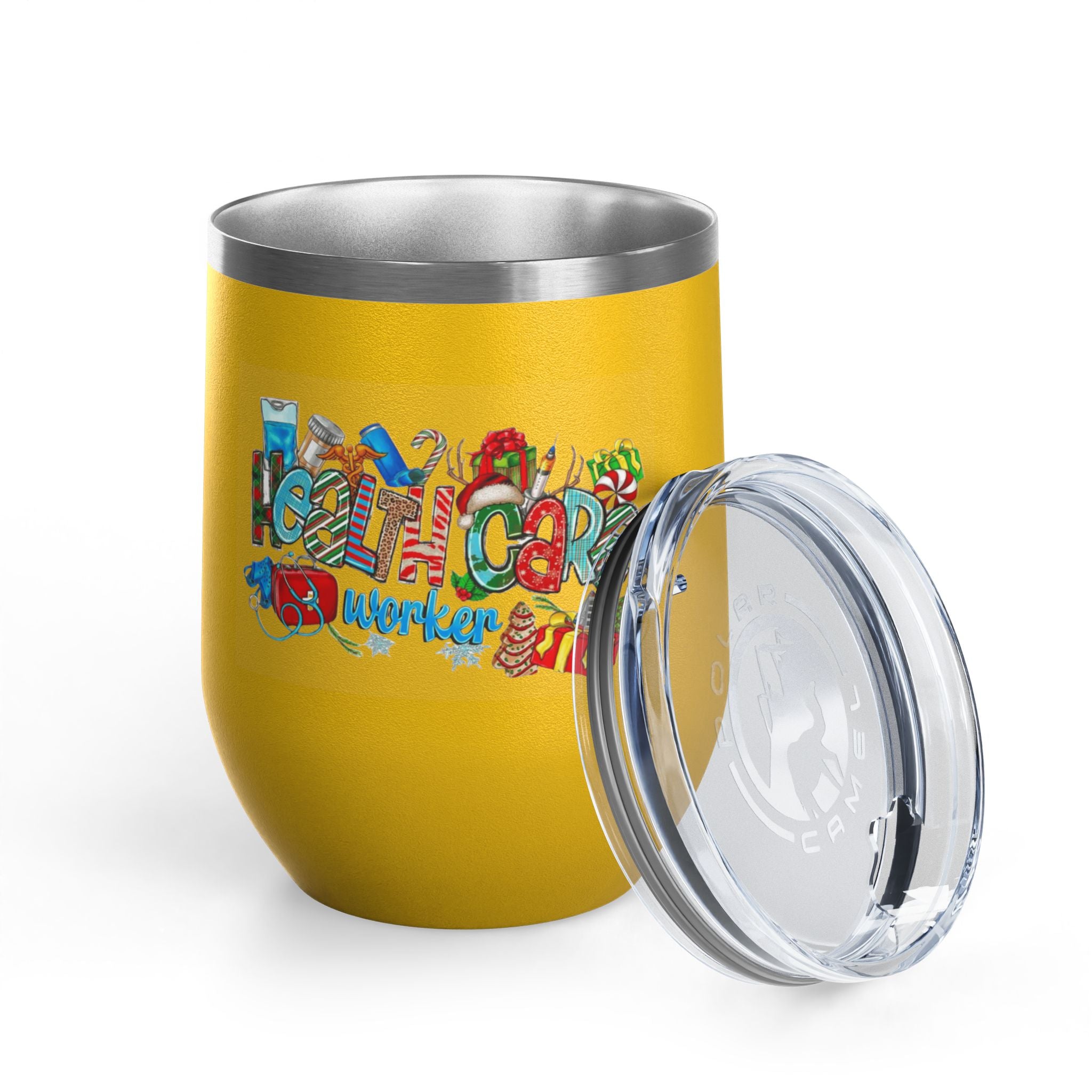 Healthcare Worker 12oz Wine Tumbler — Colorful Holiday Medical Staff Gift Medical Christmas Mug