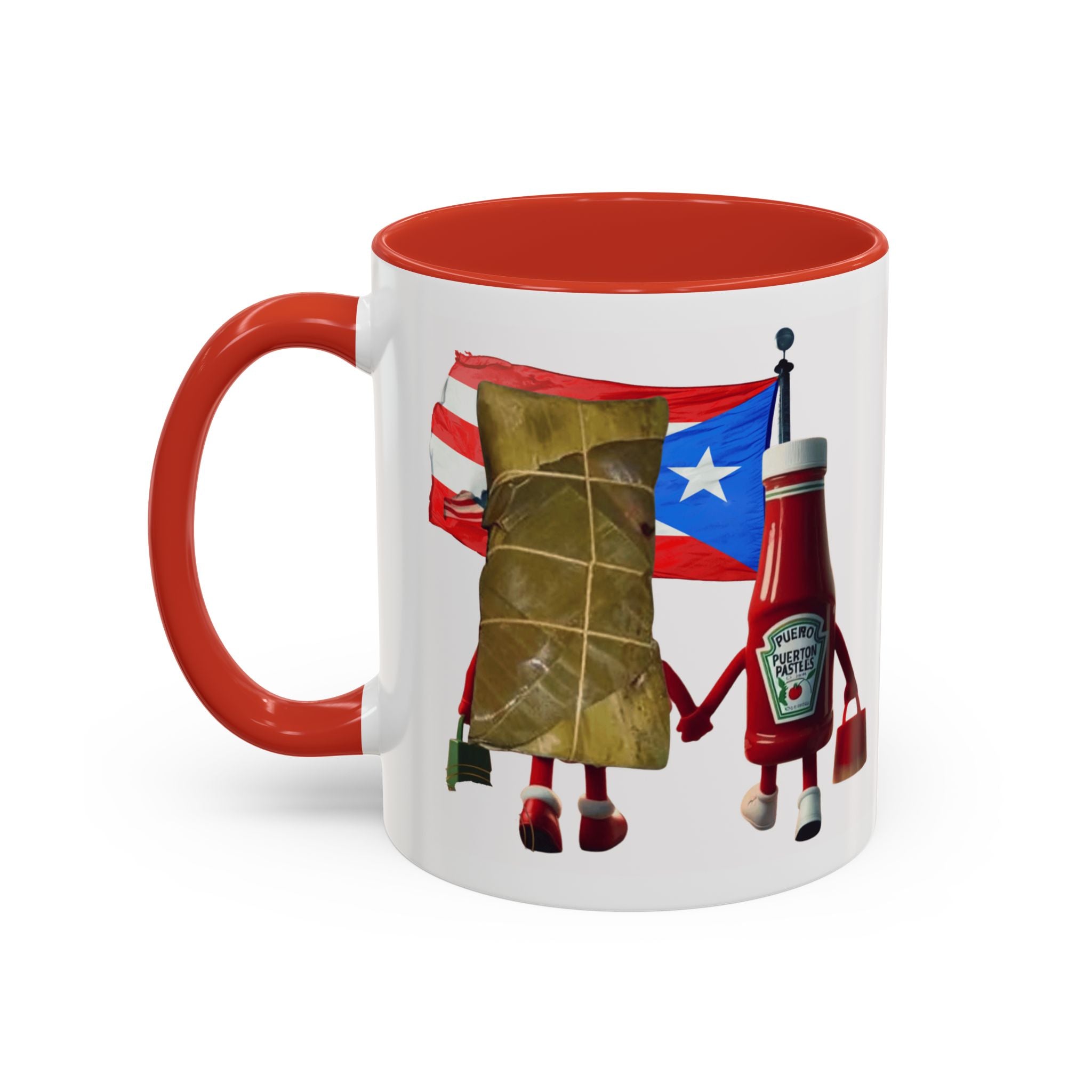 Puerto Rican Flag Ketchup & Pasteles Coffee Mug — Funny Food Friends Accent Mug (11/15oz)