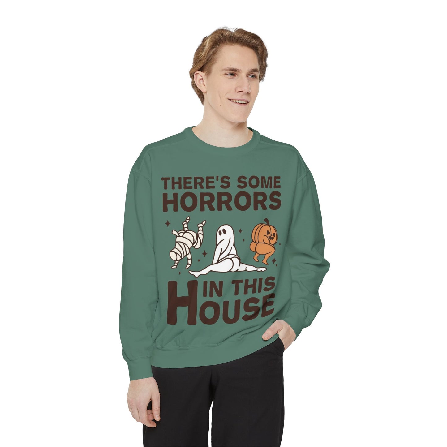 Halloween Themed Unisex Sweatshirt - Fun Ghosts & Mummy Design for Fall, Cozy Casual Wear, Halloween Party, Gift for Friends, Autumn Vibes