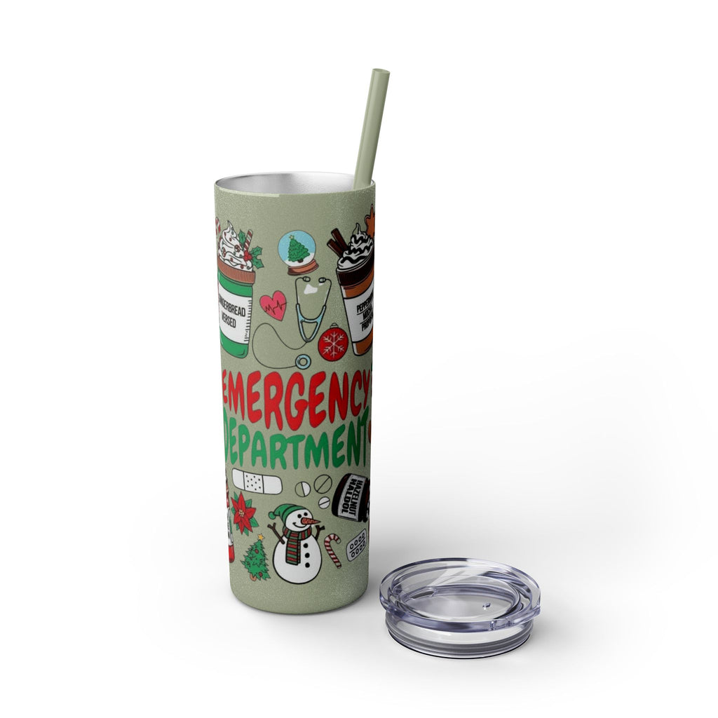 Emergency Department Nurse Christmas Skinny Tumbler - 20oz Holiday Medical Travel Cup with Straw Medical Christmas Mug