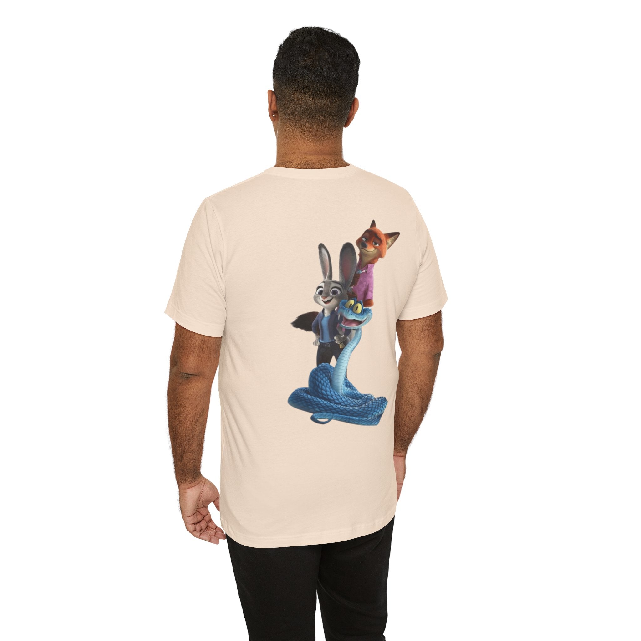Animated Character Tee — Cute Fox & Bunny Stack Graphic T-Shirt  cartoon-style Christmas artwork