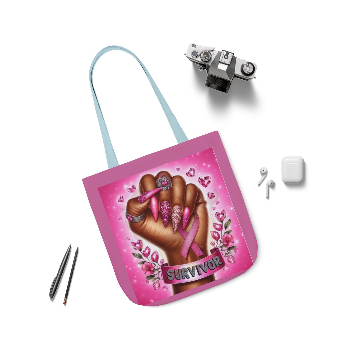 Breast Cancer Survivor Tote Bag  Pink Ribbon Empowerment Canvas Tote