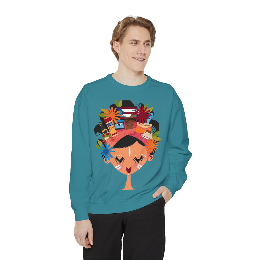 Floral Fiesta Sweatshirt — Colorful Tropical Woman Graphic Puerto Rico Navidades