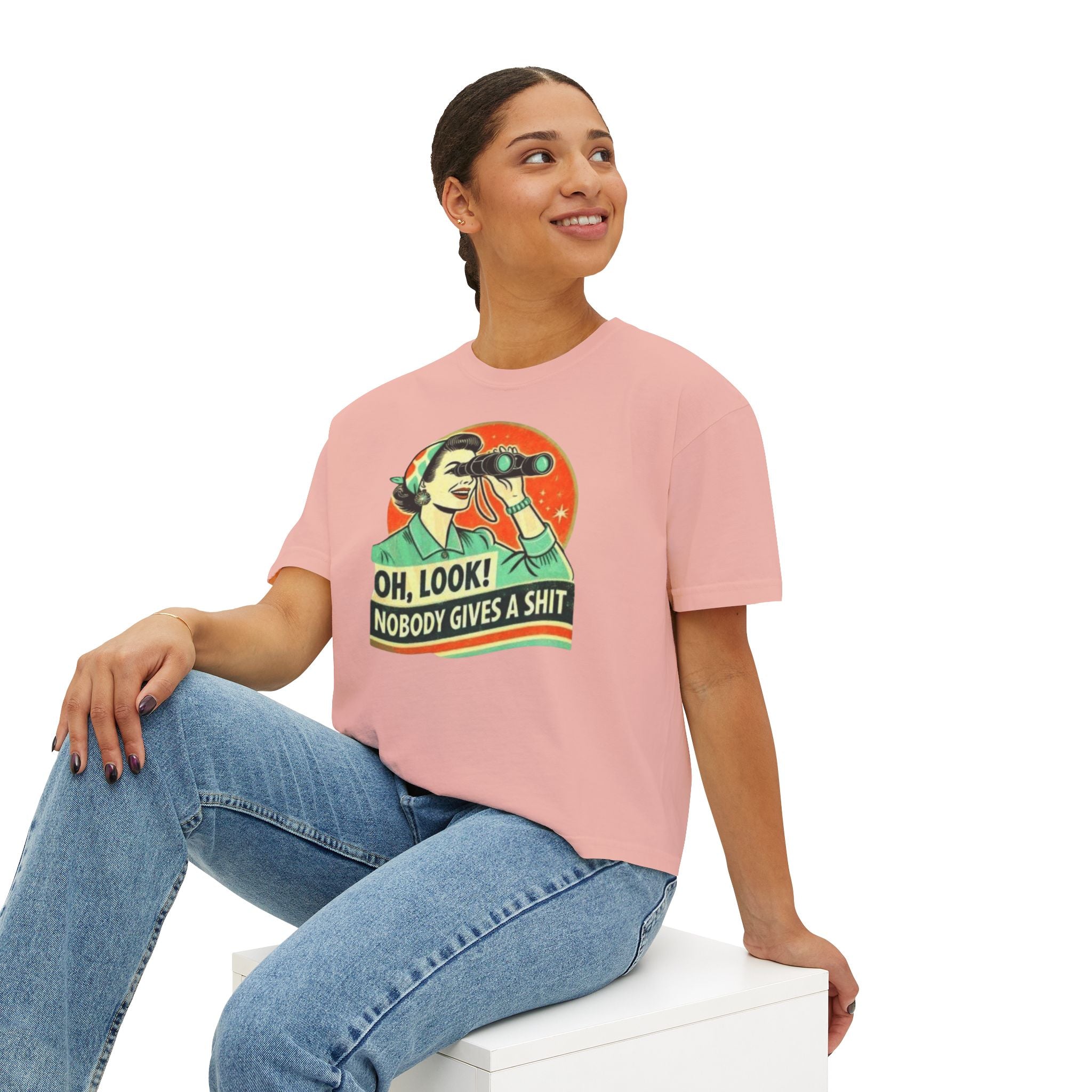Graphic Tee — "Oh, Look! Nobody Gives a Shit" Retro Binoculars Design