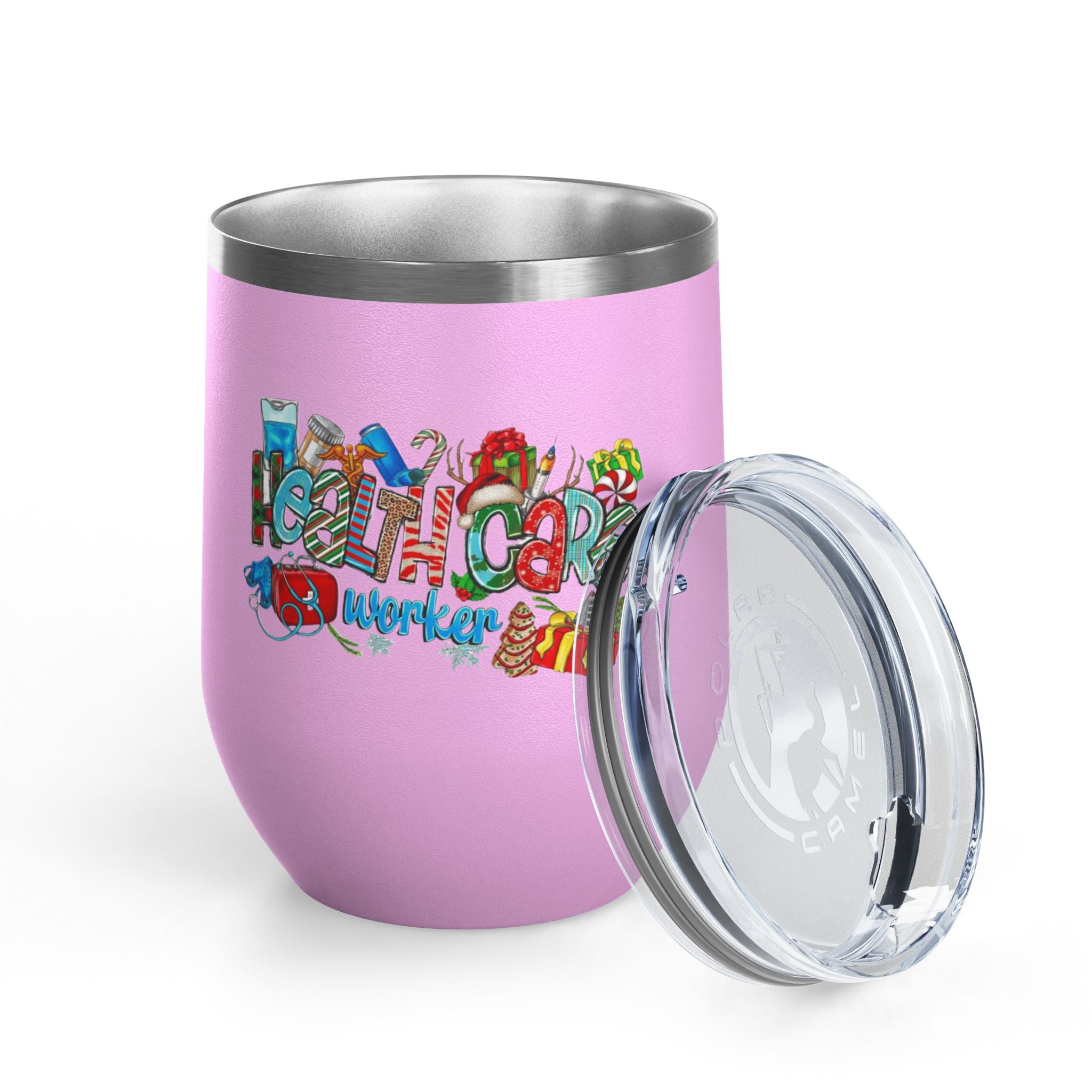 Healthcare Worker 12oz Wine Tumbler — Colorful Holiday Medical Staff Gift Medical Christmas Mug