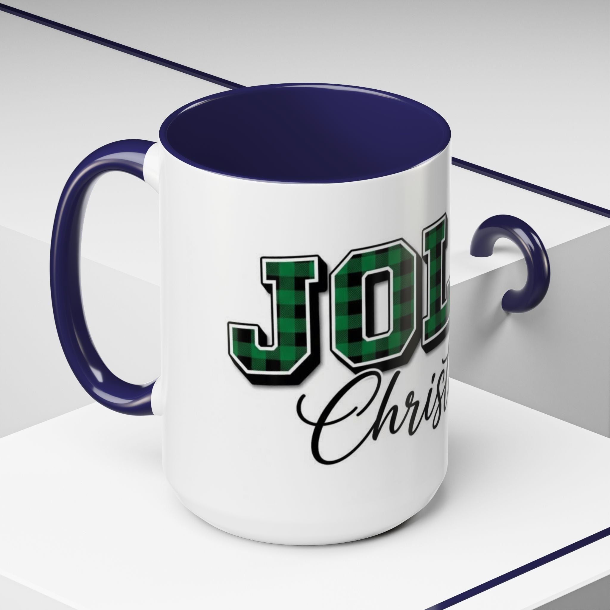 Holly Christmas Accent Coffee Mug — Green Plaid Holiday Gift (11/15oz)