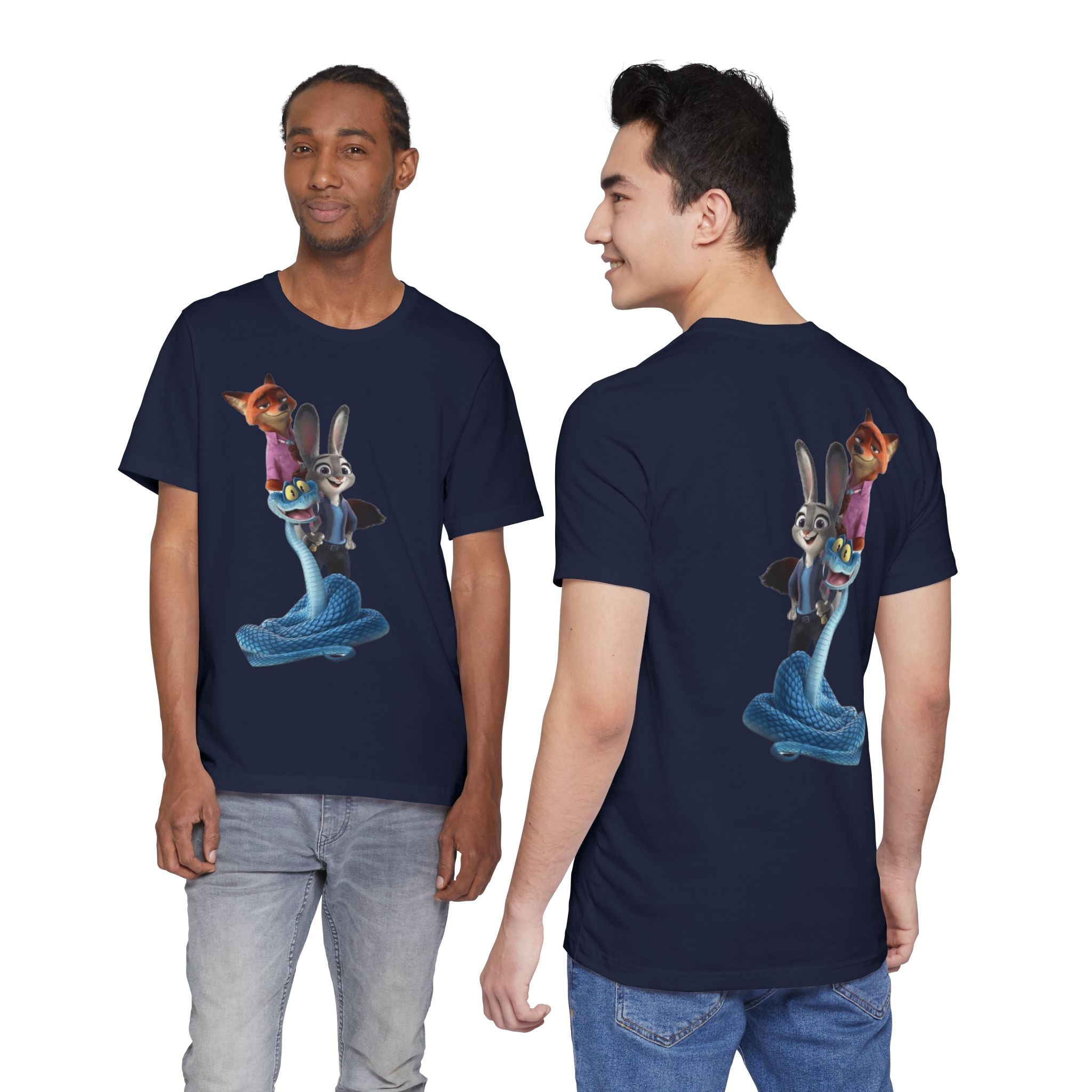 Animated Character Tee — Cute Fox & Bunny Stack Graphic T-Shirt  cartoon-style Christmas artwork