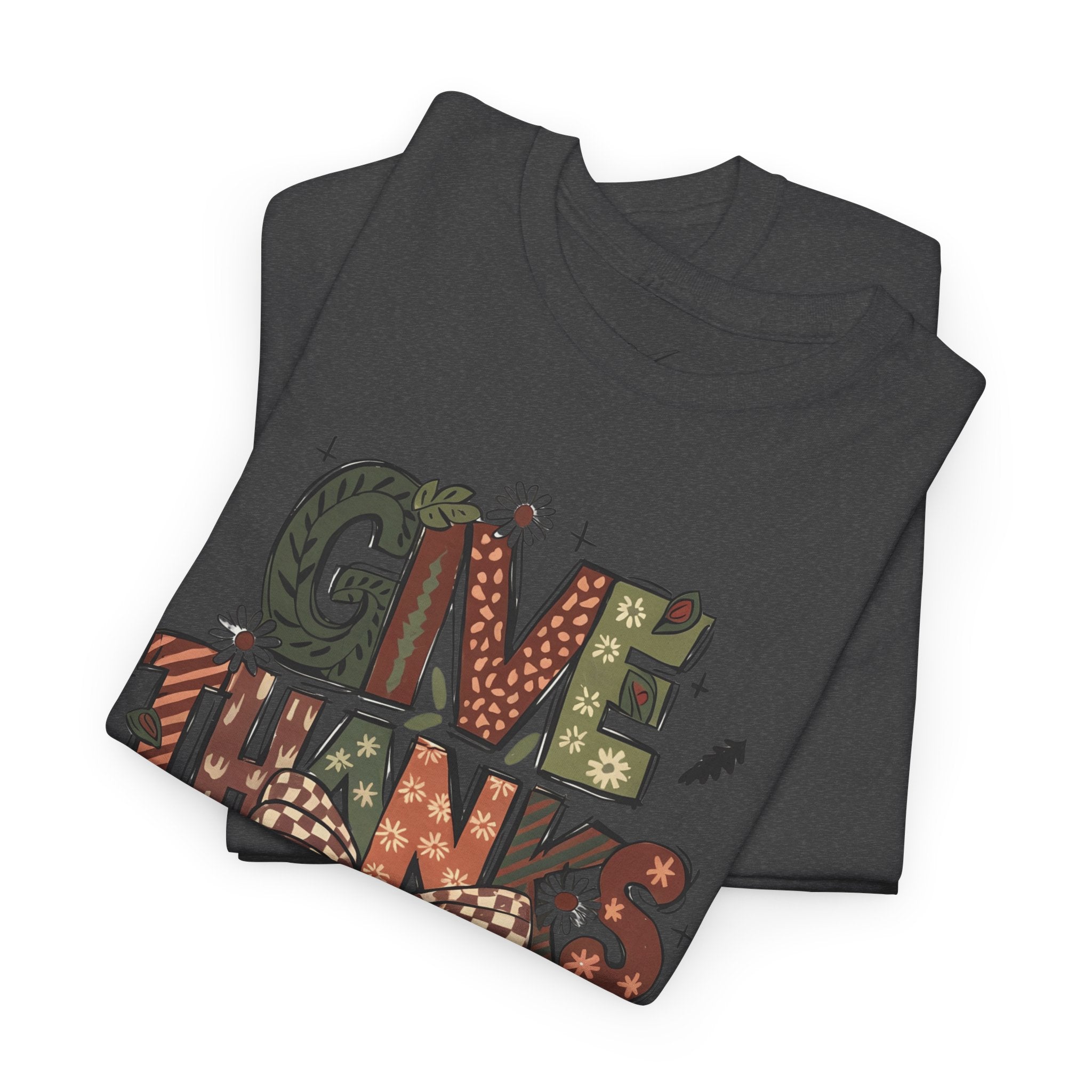 Give Thanks Tee Thanksgiving Graphic T-Shirt with Rustic Bow Design